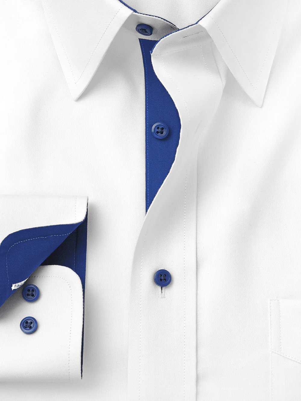 Comfort Stretch Non-Iron Solid Dress Shirt With Contrast Trim - White/cobalt - Image 6