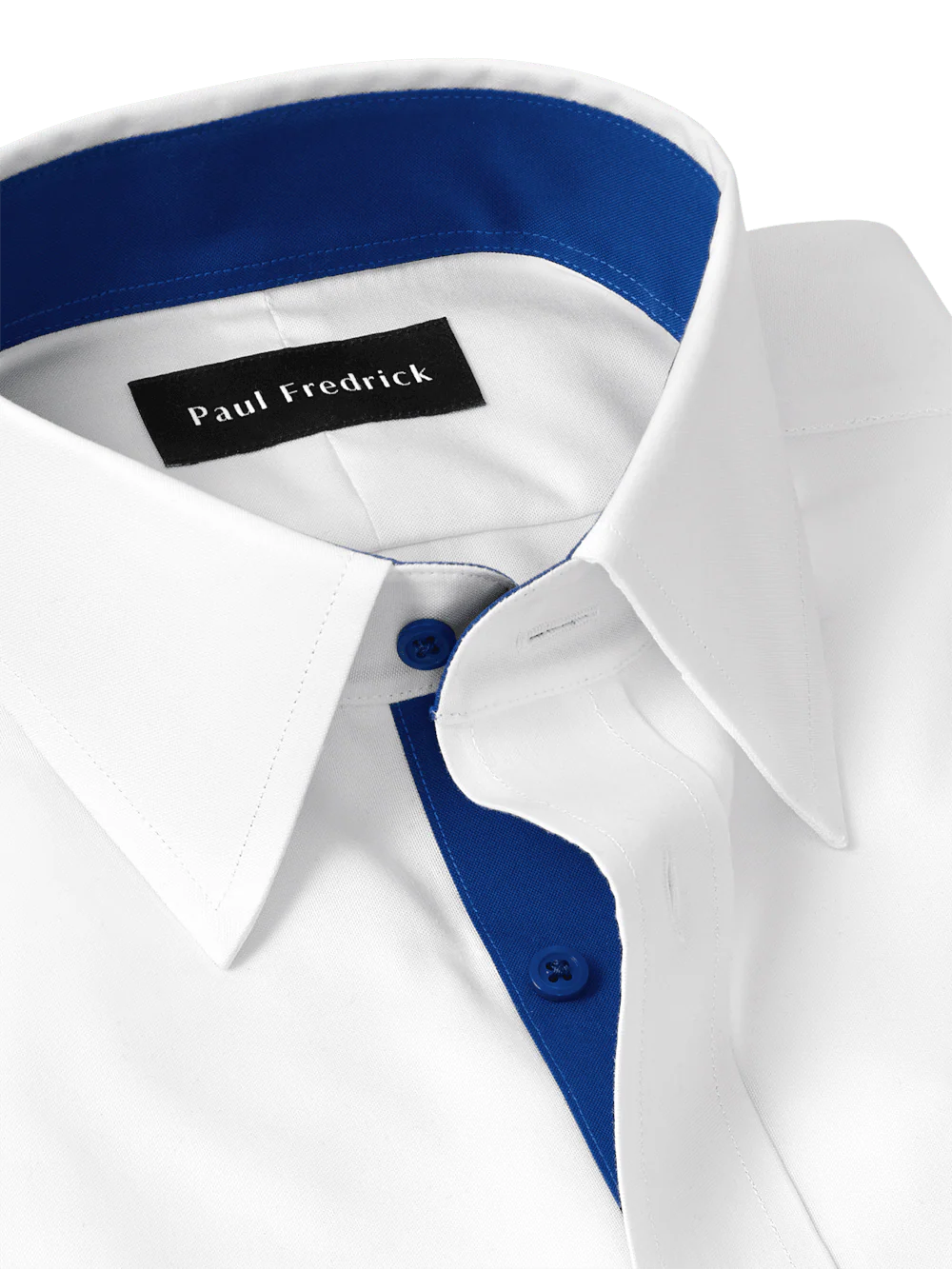 Comfort Stretch Non-Iron Solid Dress Shirt With Contrast Trim - White/cobalt - Image 7