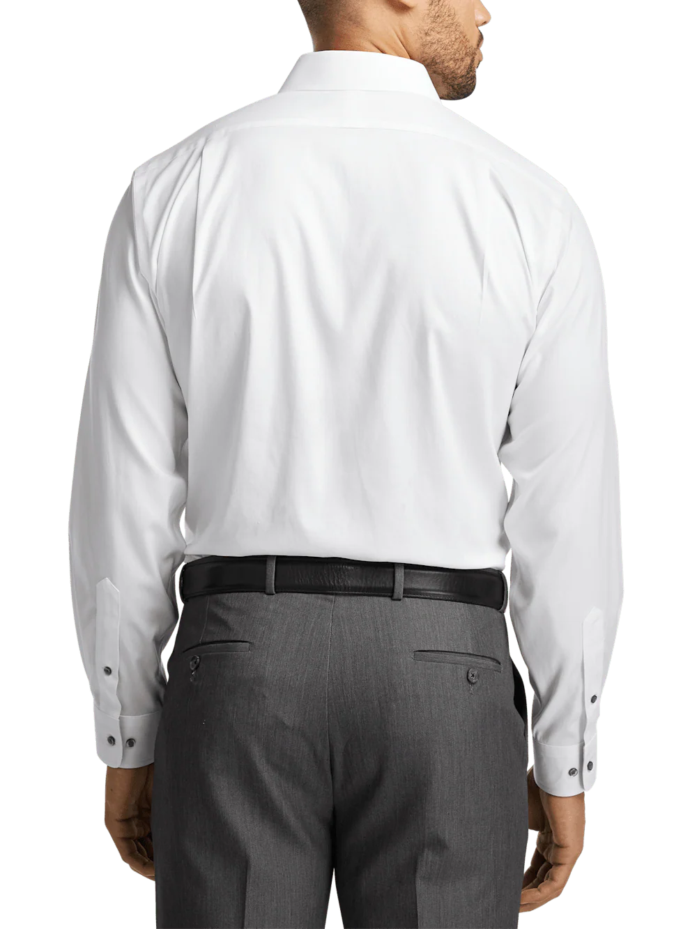 Comfort Stretch Non-Iron Solid Dress Shirt With Contrast Trim - White/grey - Image 5