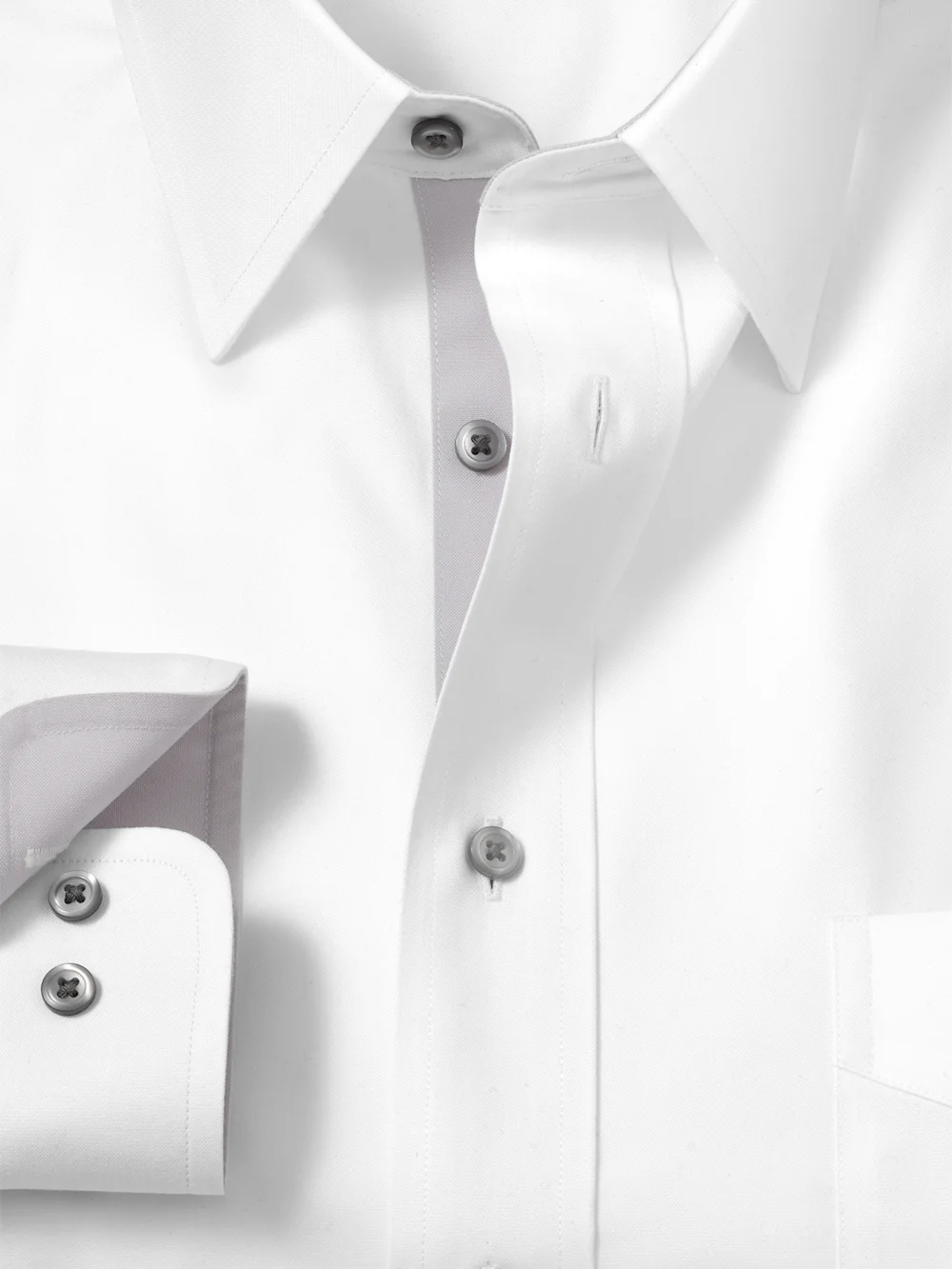Comfort Stretch Non-Iron Solid Dress Shirt With Contrast Trim - White/grey - Image 6