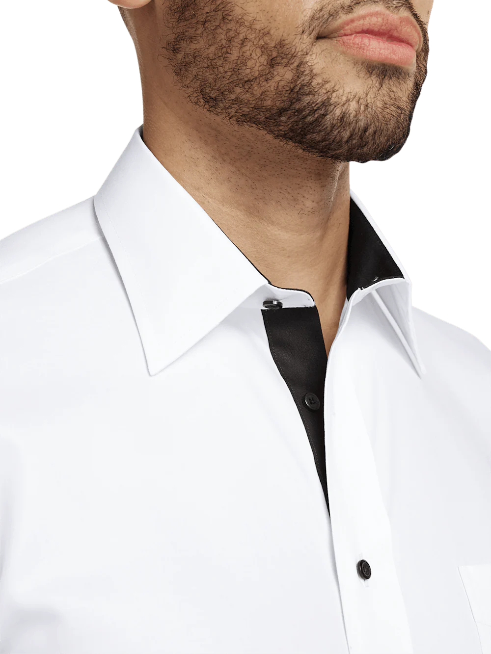 Comfort Stretch Non-Iron Solid Dress Shirt With Contrast Trim - White/black - Image 3