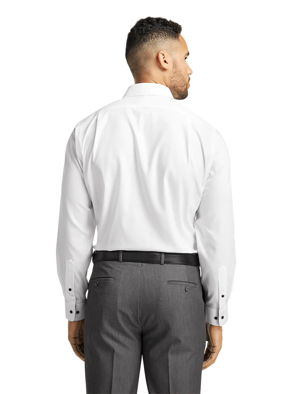 Comfort Stretch Non-Iron Solid Dress Shirt With Contrast Trim - White/black - Image 5