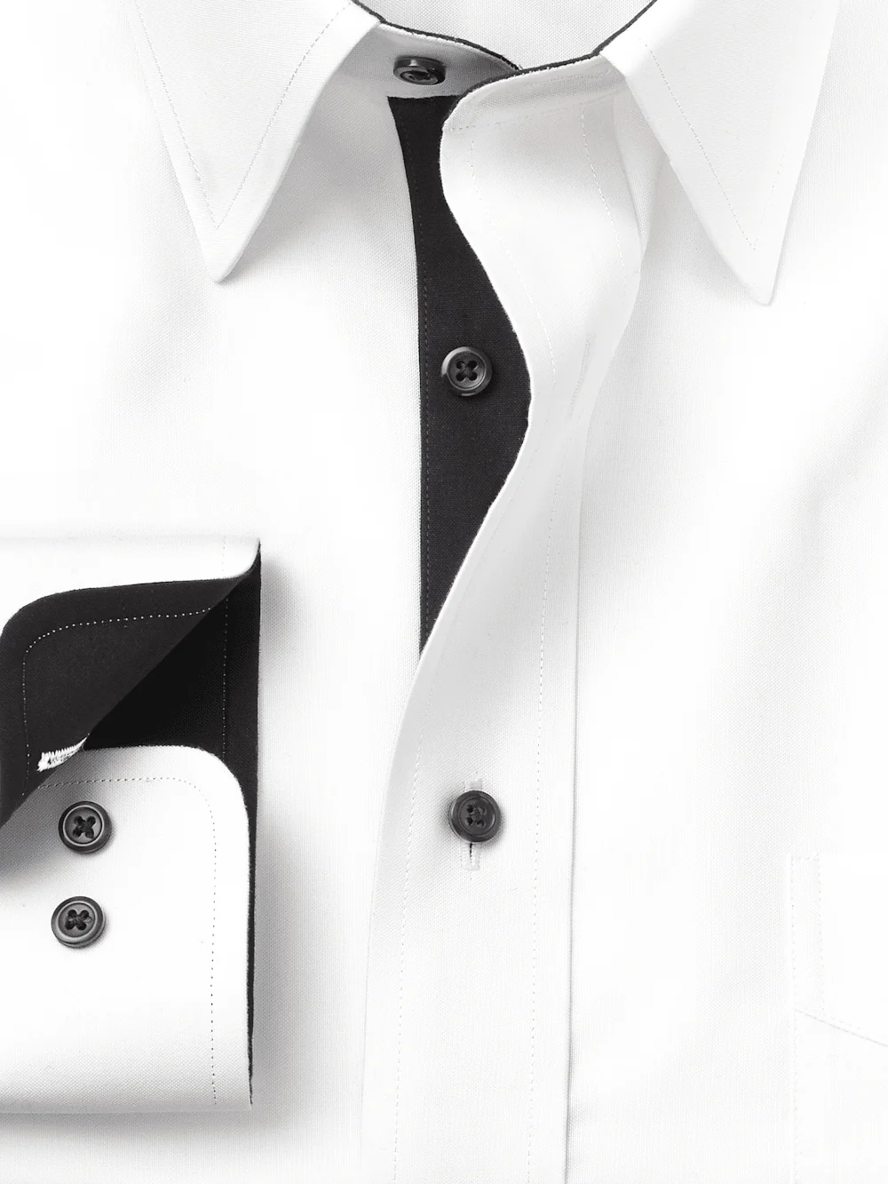 Comfort Stretch Non-Iron Solid Dress Shirt With Contrast Trim - White/black - Image 6