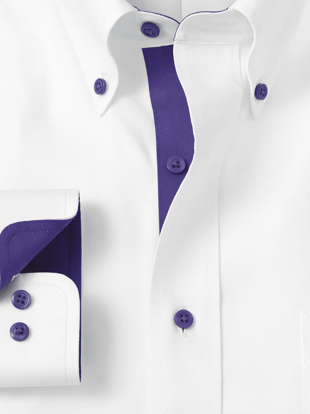 Comfort Stretch Non-Iron Solid Dress Shirt With Contrast Trim - White/purple - Image 6
