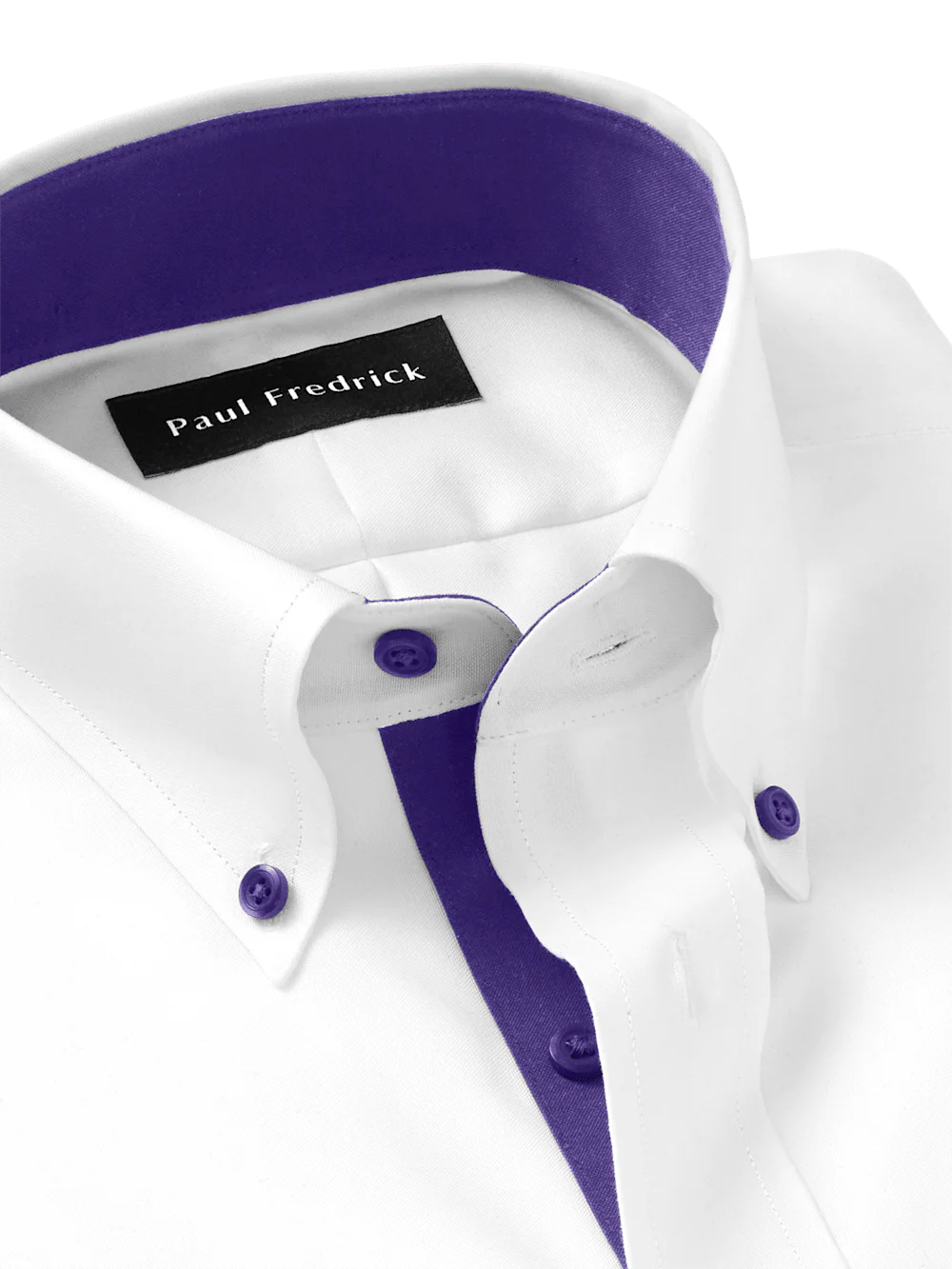 Comfort Stretch Non-Iron Solid Dress Shirt With Contrast Trim - White/purple - Image 7