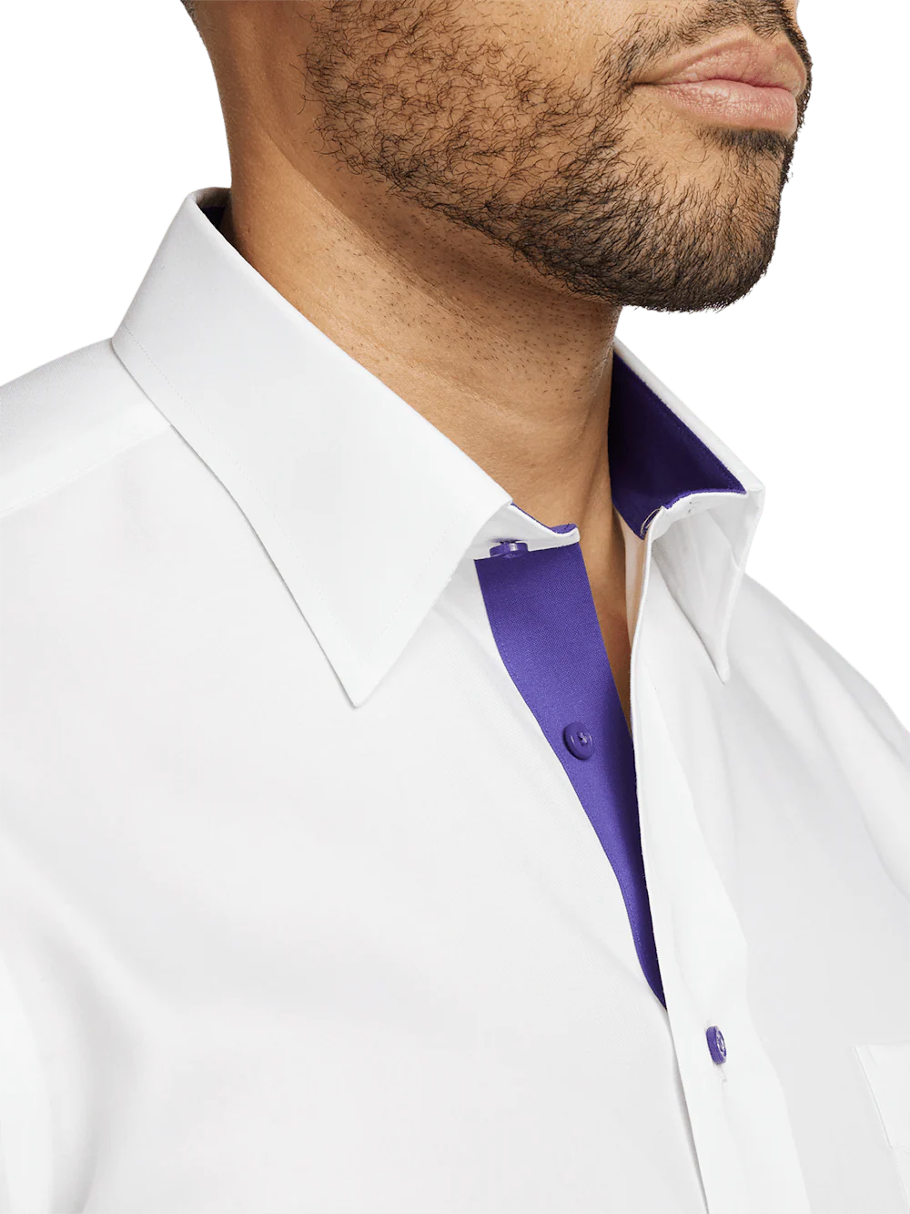 Comfort Stretch Non-Iron Solid Dress Shirt With Contrast Trim - White/purple - Image 3
