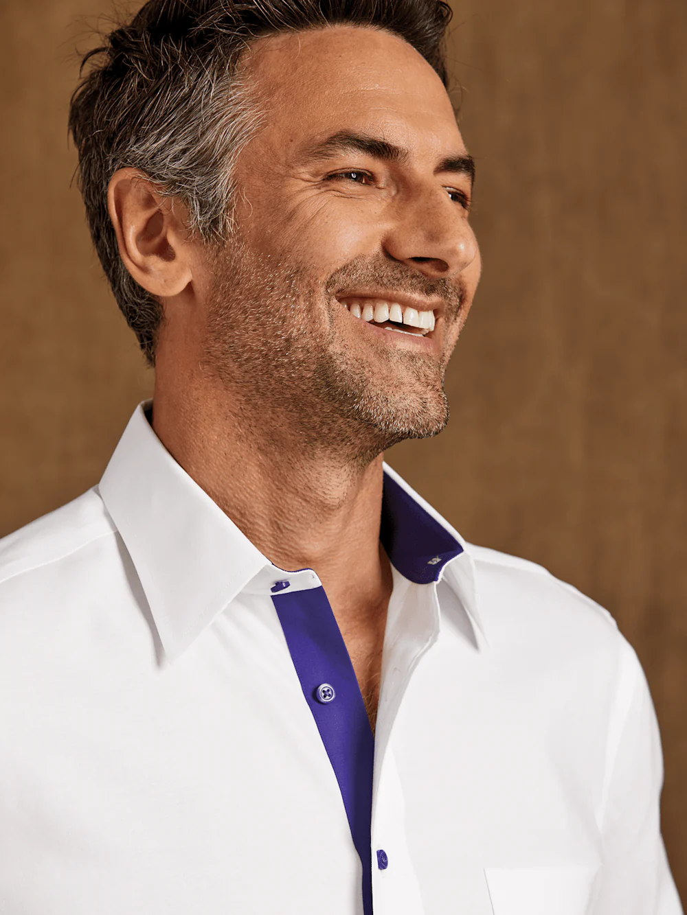 Comfort Stretch Non-Iron Solid Dress Shirt With Contrast Trim - White/purple - Image 8