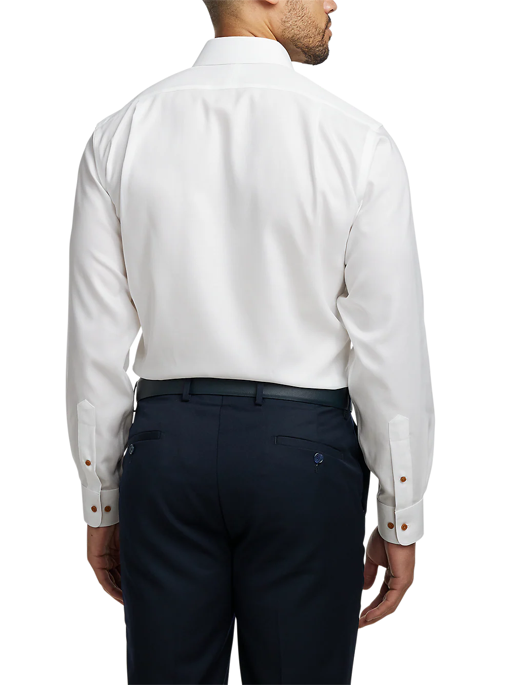 Comfort Stretch Non-Iron Solid Dress Shirt With Contrast Trim - White/rust - Image 5