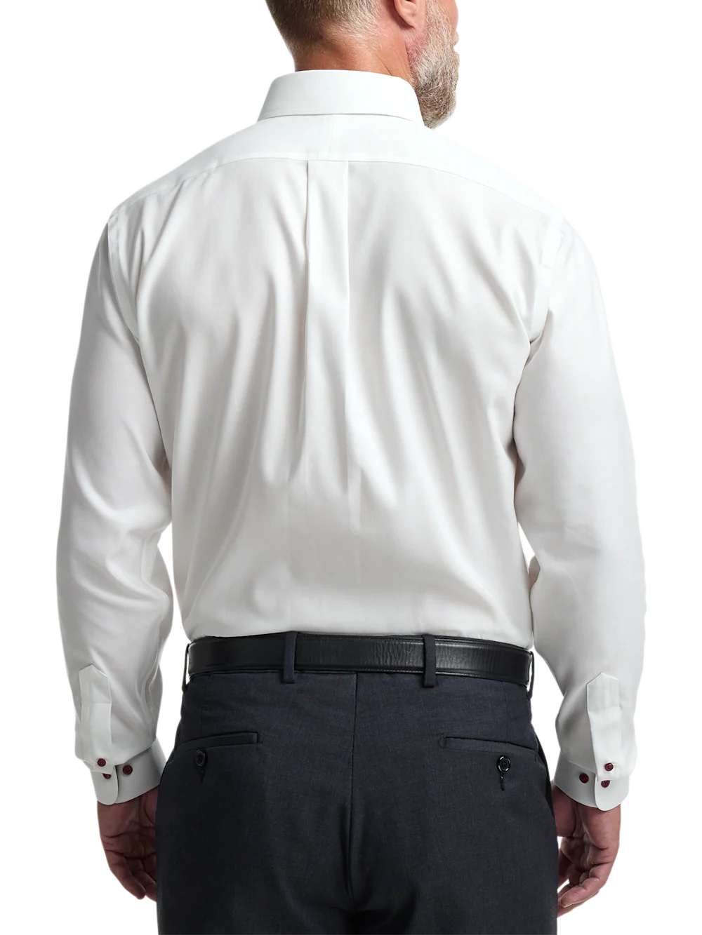 Comfort Stretch Non-Iron Solid Dress Shirt With Contrast Trim - White/burgundy - Image 5