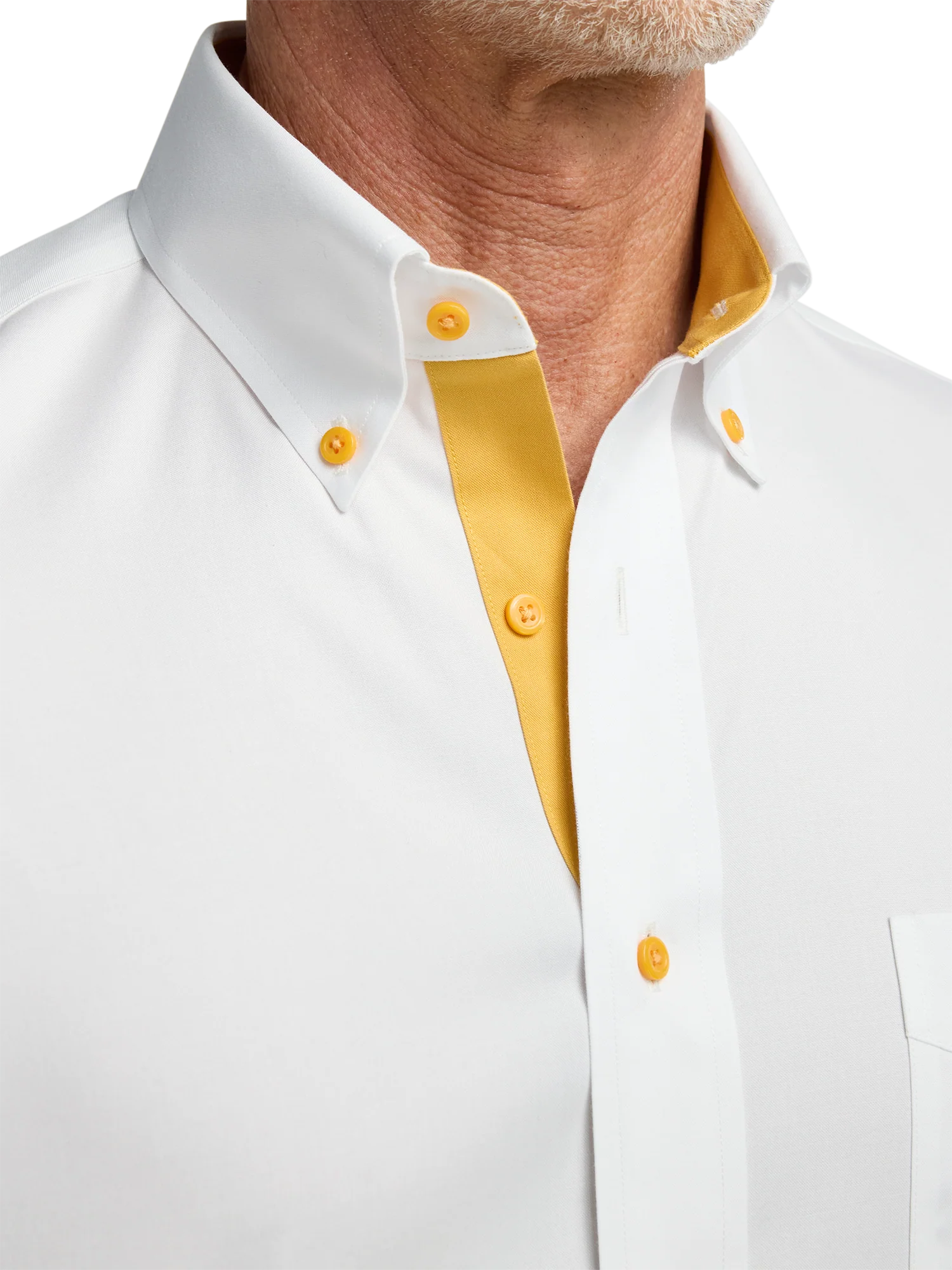 Comfort Stretch Non-Iron Solid Dress Shirt With Contrast Trim - White/gold - Image 3