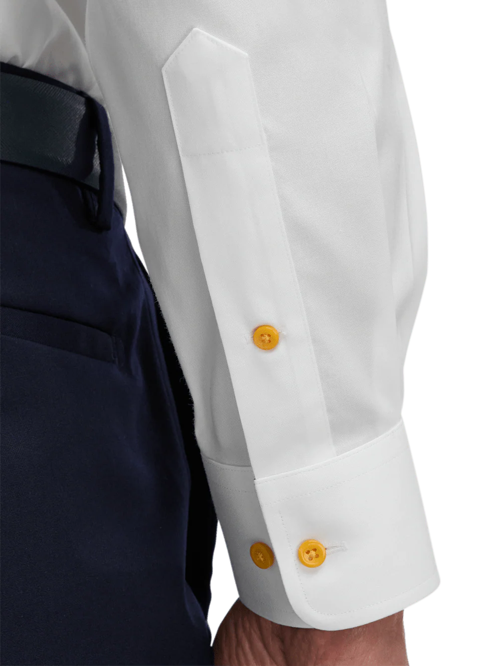 Comfort Stretch Non-Iron Solid Dress Shirt With Contrast Trim - White/gold - Image 4