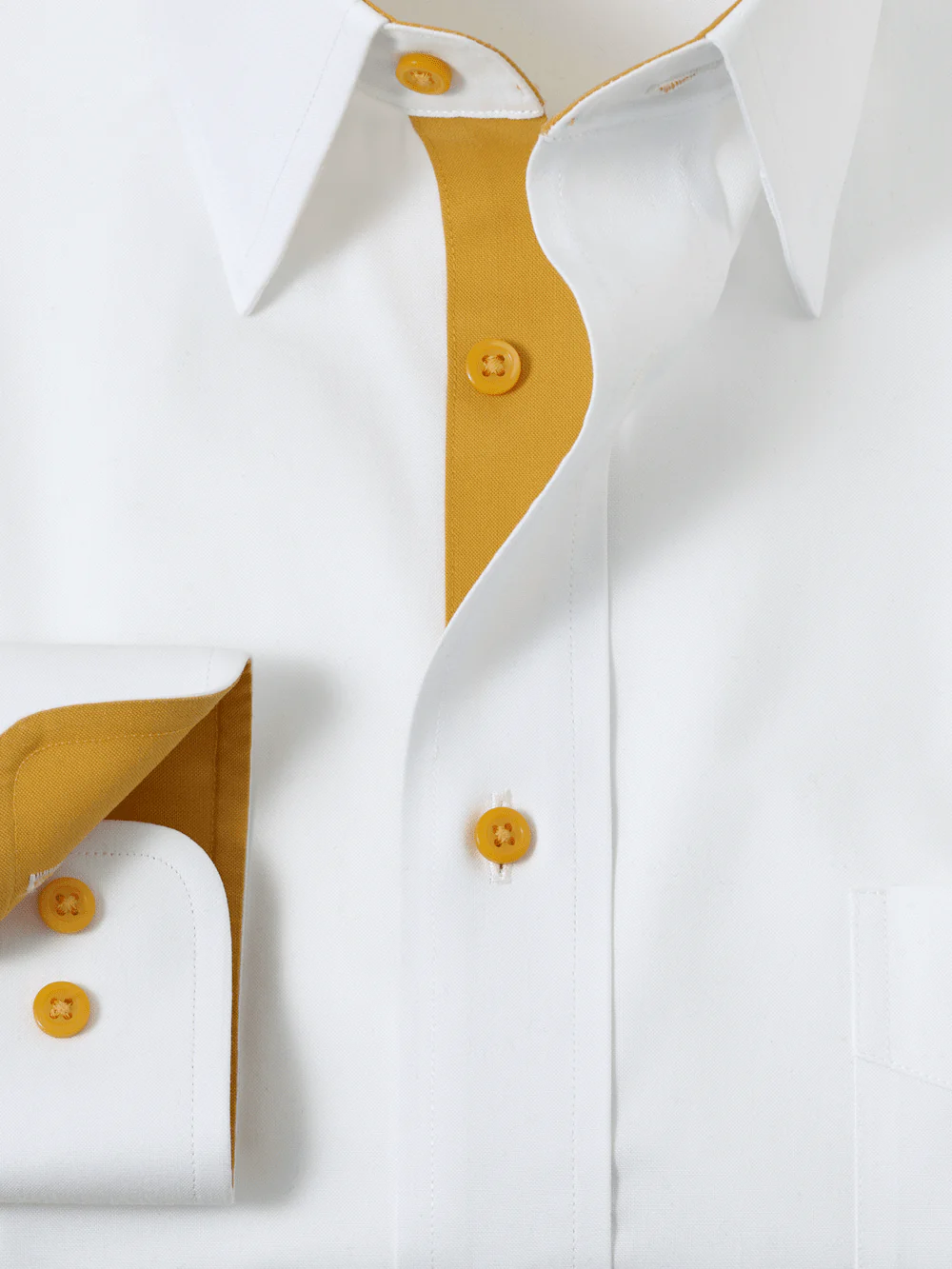 Comfort Stretch Non-Iron Solid Dress Shirt With Contrast Trim - White/gold - Image 6