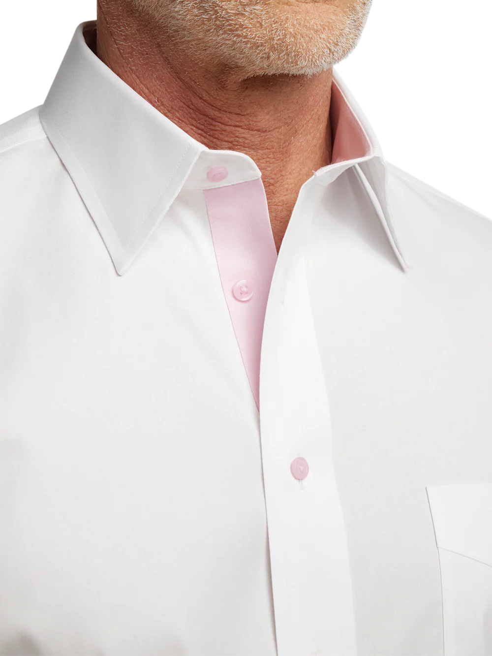 Comfort Stretch Non-Iron Solid Dress Shirt With Contrast Trim - White/pink - Image 3