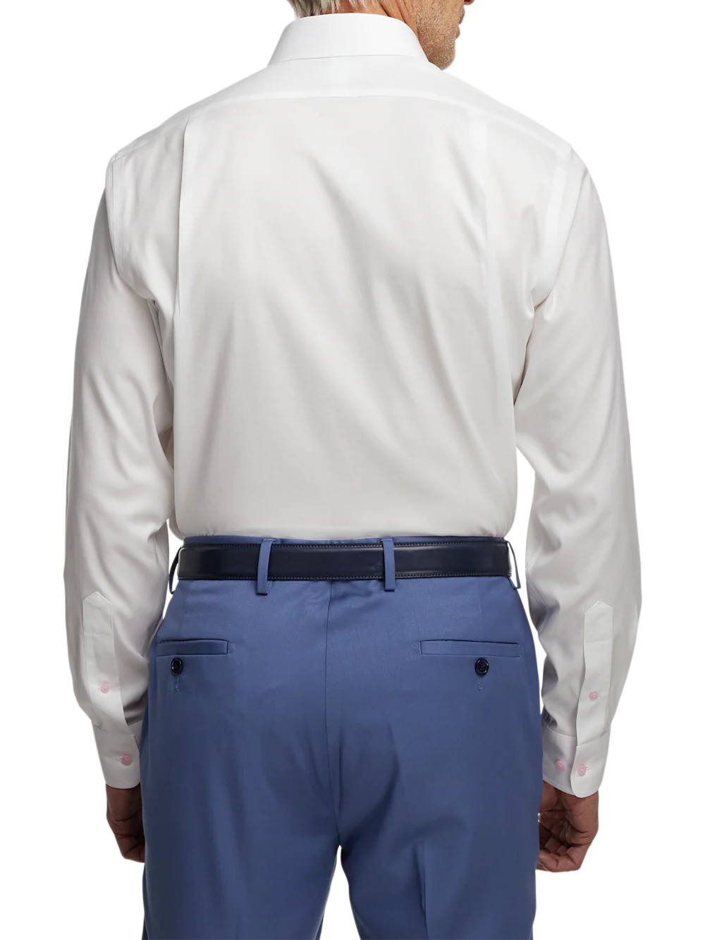 Comfort Stretch Non-Iron Solid Dress Shirt With Contrast Trim - White/pink - Image 5