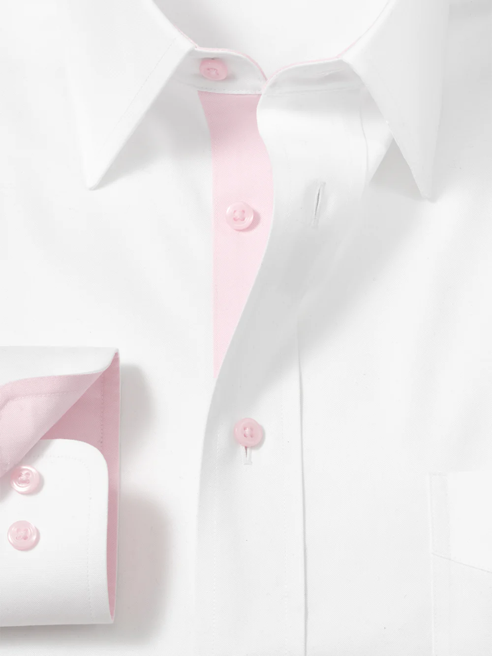 Comfort Stretch Non-Iron Solid Dress Shirt With Contrast Trim - White/pink - Image 6