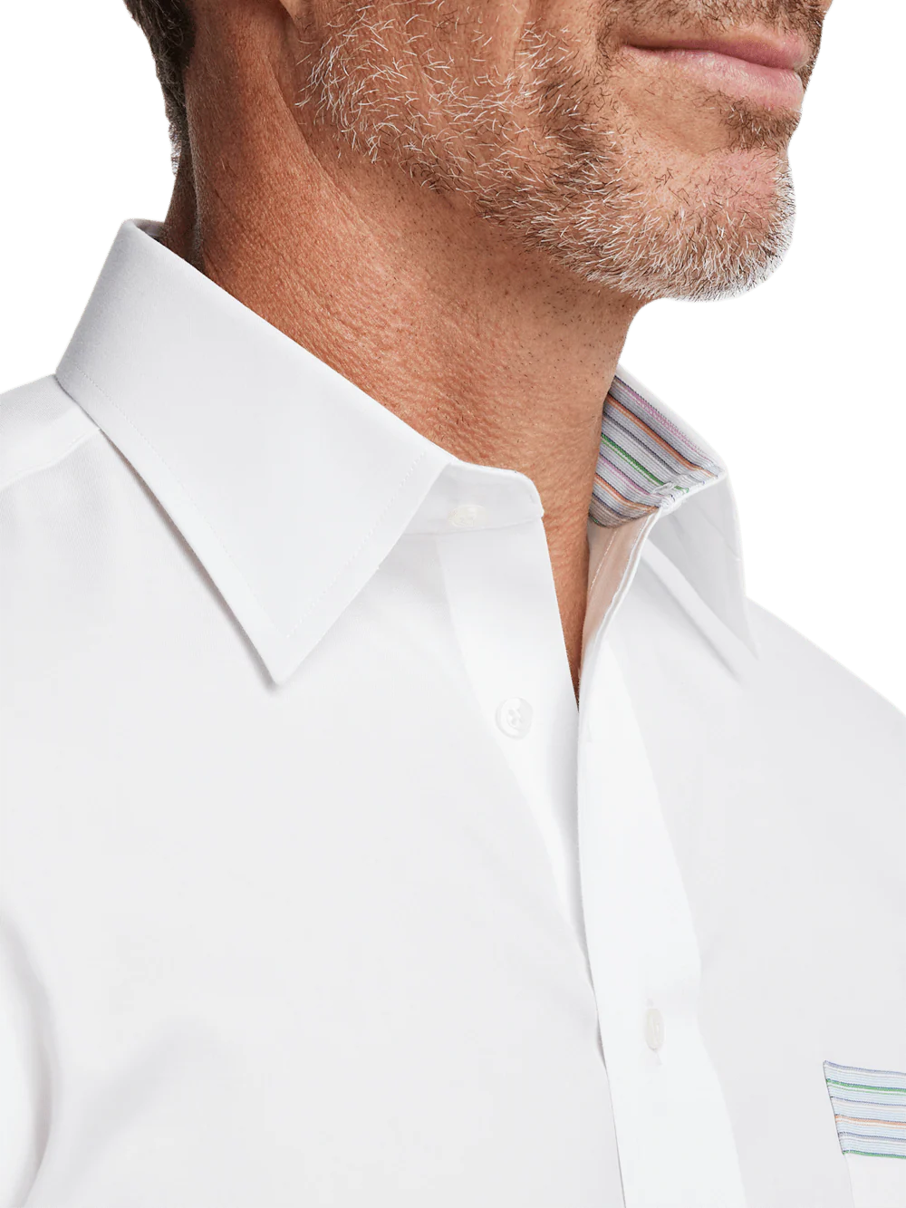 Comfort Stretch Non-Iron Solid Dress Shirt With Contrast Trim - White - Image 3
