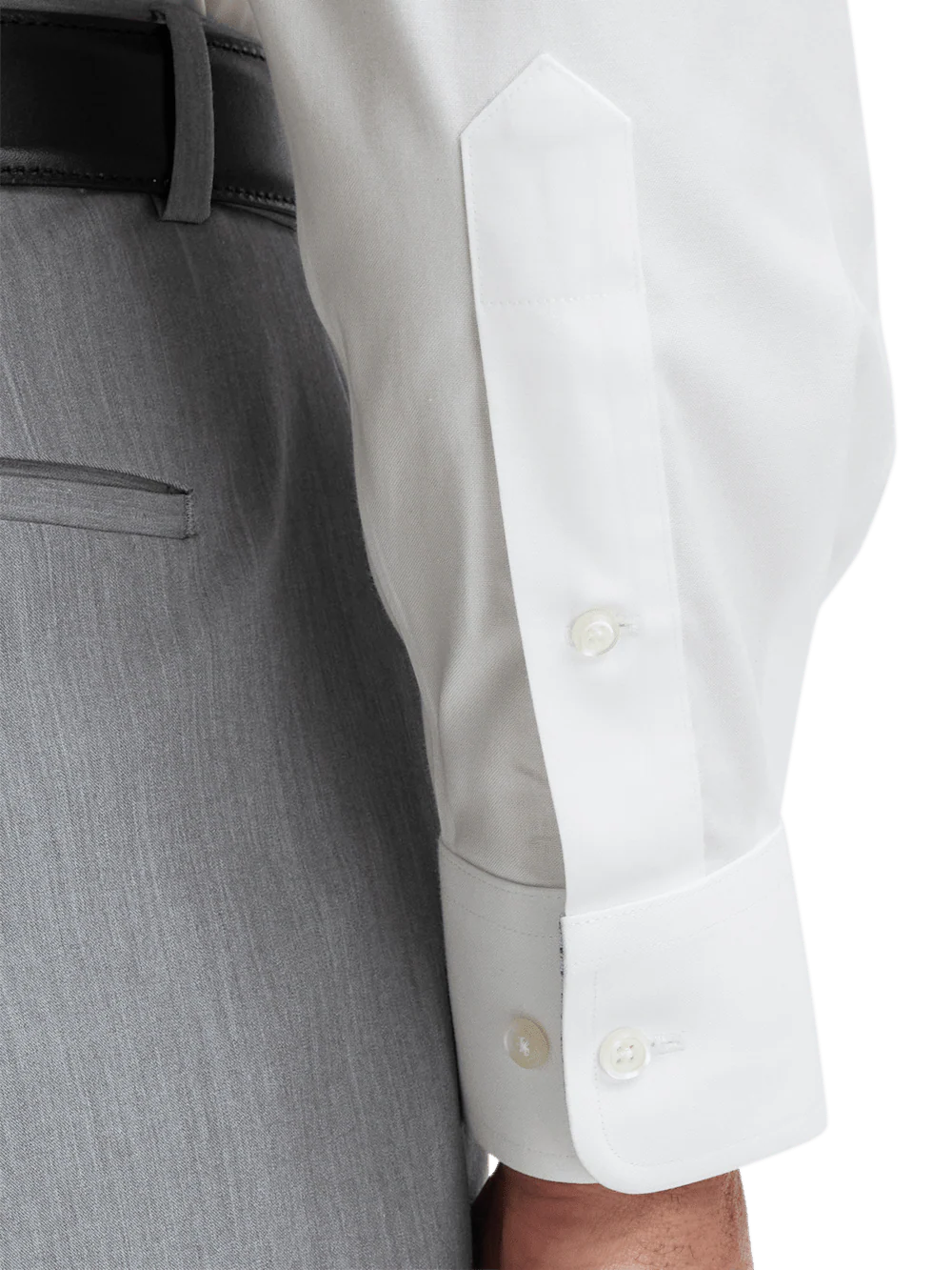 Comfort Stretch Non-Iron Solid Dress Shirt With Contrast Trim - White - Image 4
