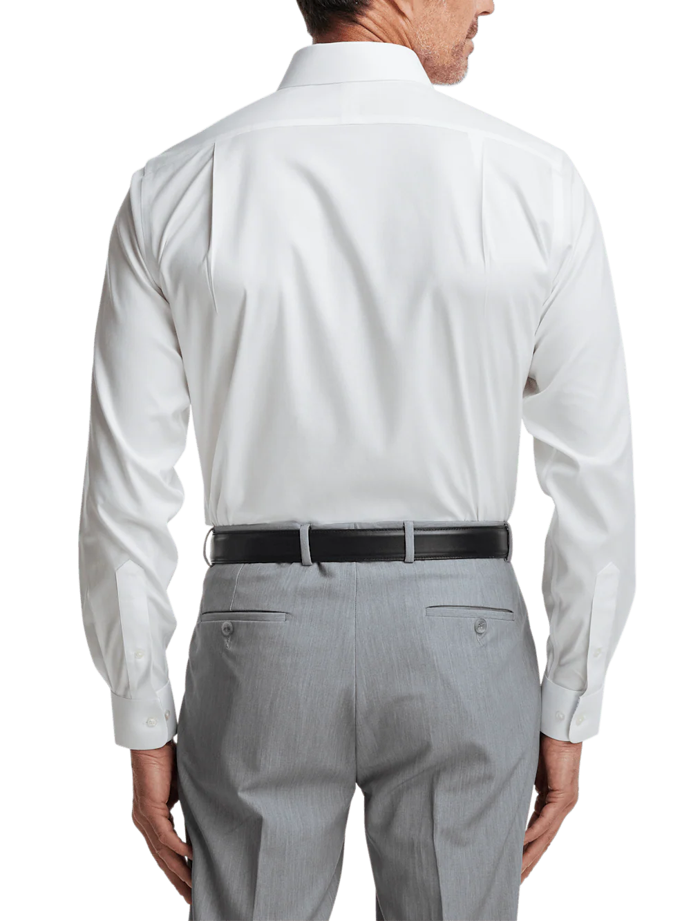 Comfort Stretch Non-Iron Solid Dress Shirt With Contrast Trim - White - Image 5