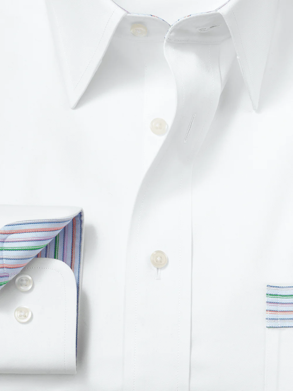 Comfort Stretch Non-Iron Solid Dress Shirt With Contrast Trim - White - Image 6