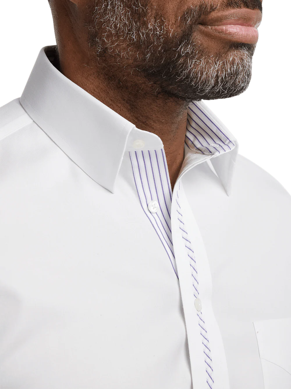 Comfort Stretch Non-Iron Solid Dress Shirt With Contrast Trim - White - Image 3