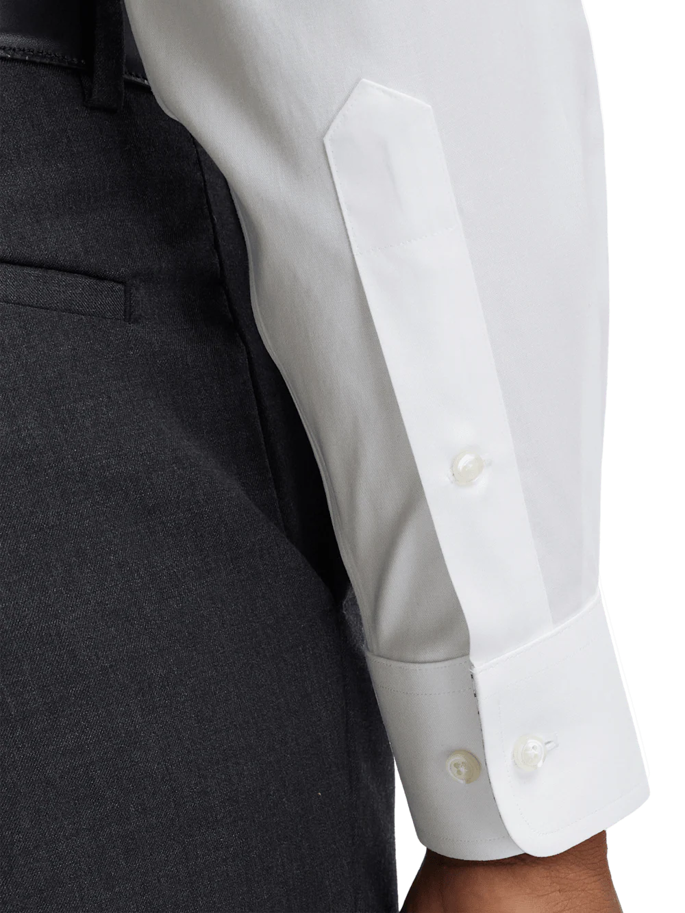 Comfort Stretch Non-Iron Solid Dress Shirt With Contrast Trim - White - Image 4