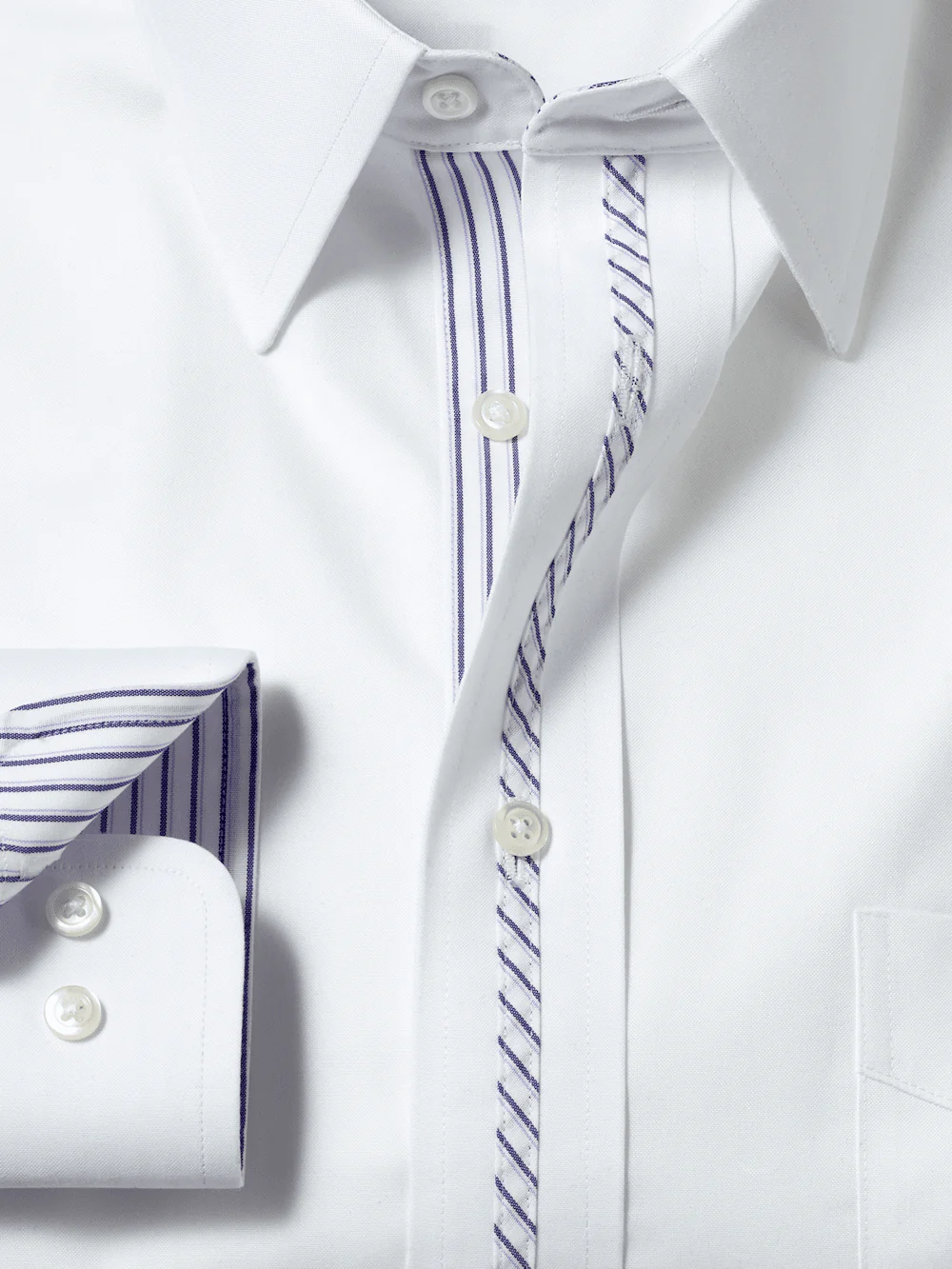 Comfort Stretch Non-Iron Solid Dress Shirt With Contrast Trim - White - Image 6