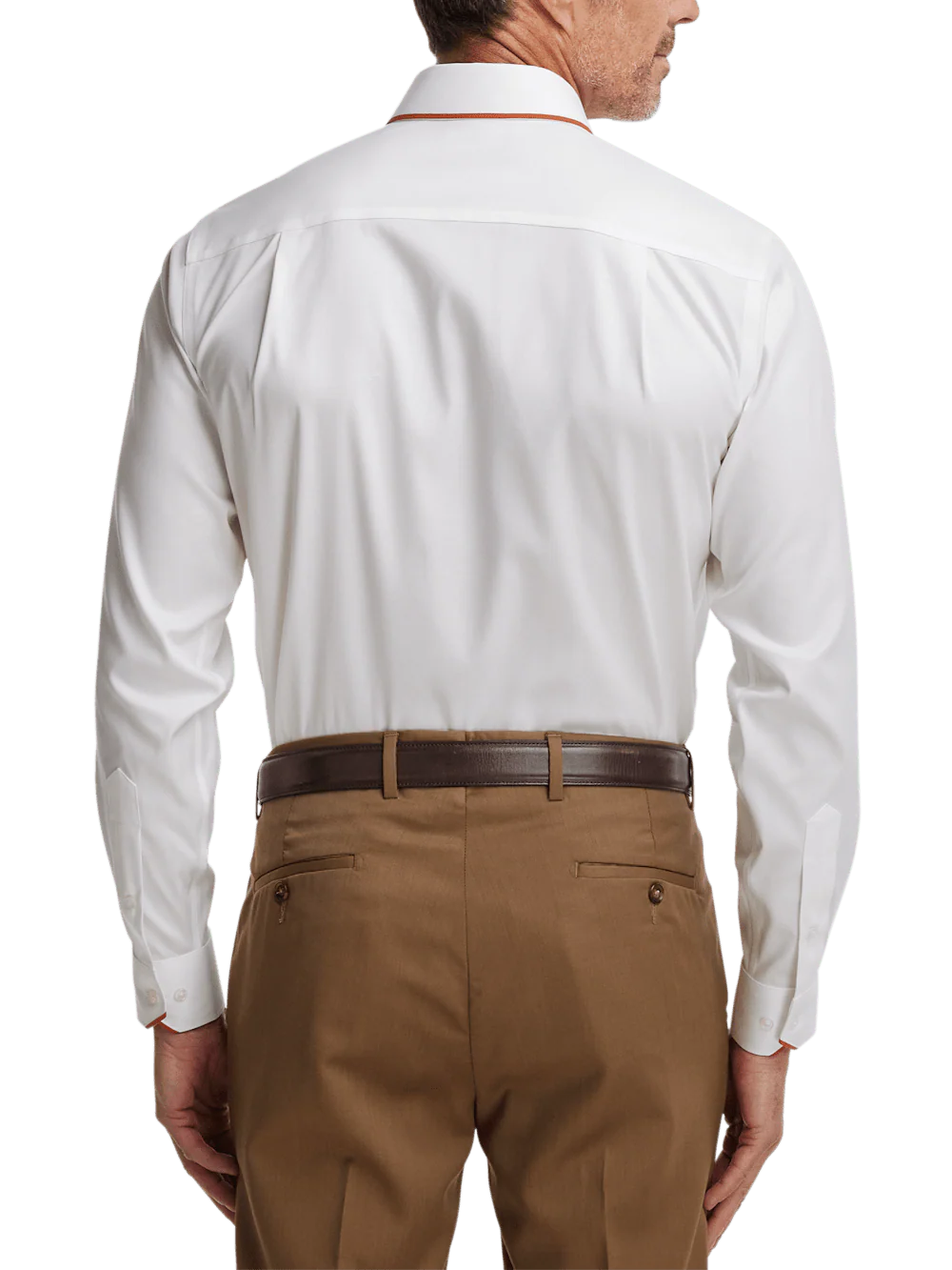 Comfort Stretch Non-Iron Solid Dress Shirt With Contrast Trim - White - Image 5