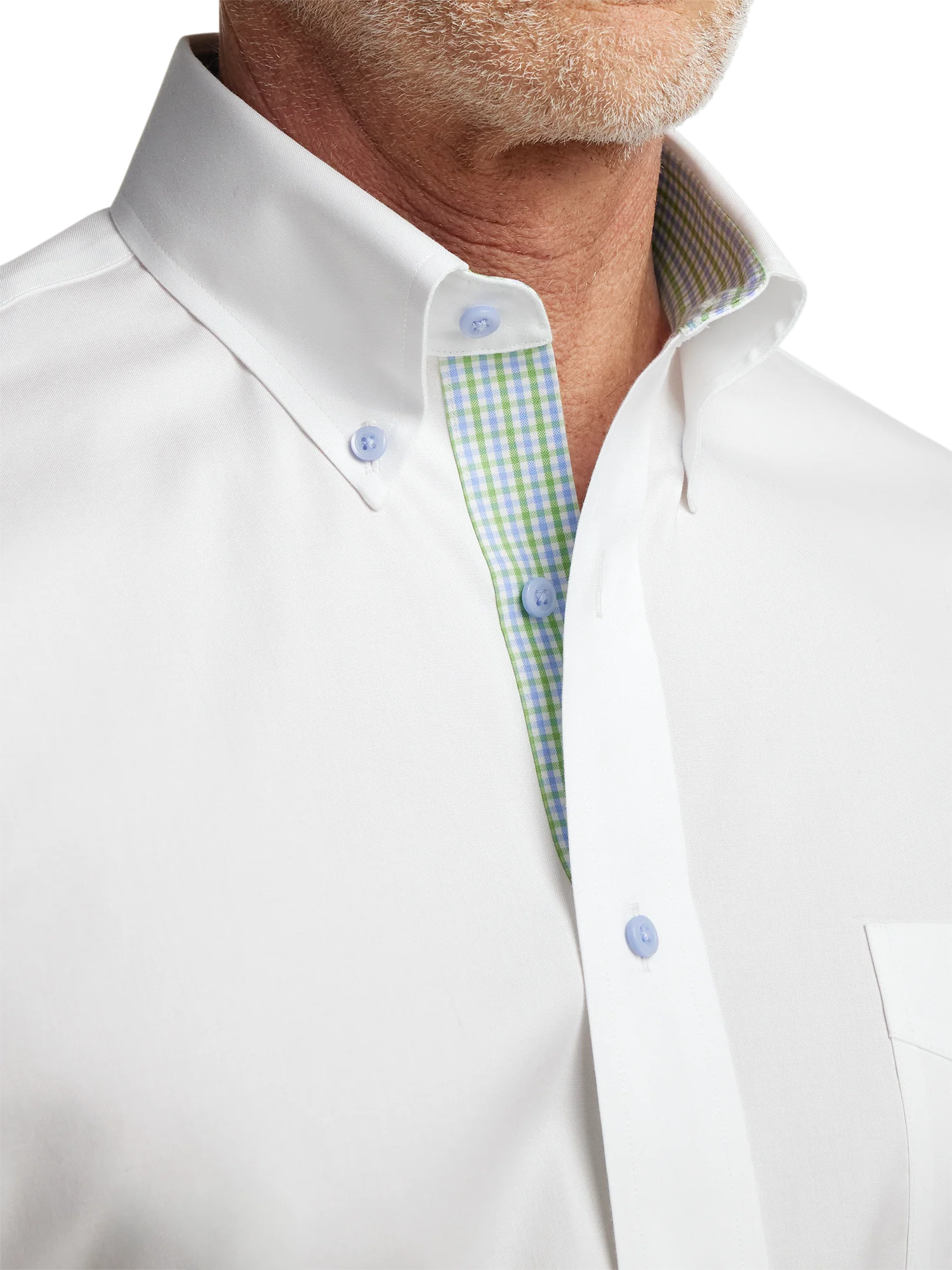 Comfort Stretch Non-Iron Solid Dress Shirt With Contrast Trim - White - Image 3