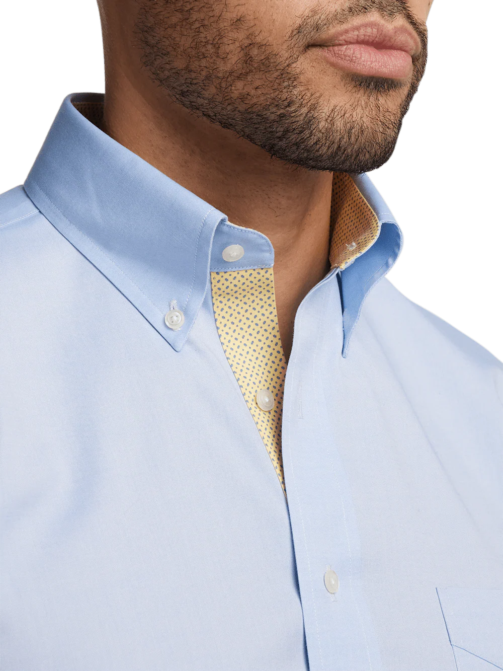 Comfort Stretch Non-Iron Solid Dress Shirt With Contrast Trim - Blue/yellow - Image 3