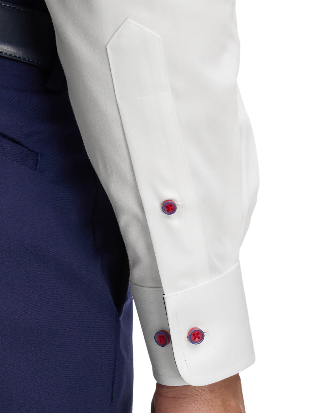 Comfort Stretch Non-Iron Solid Dress Shirt With Contrast Trim - White - Image 4