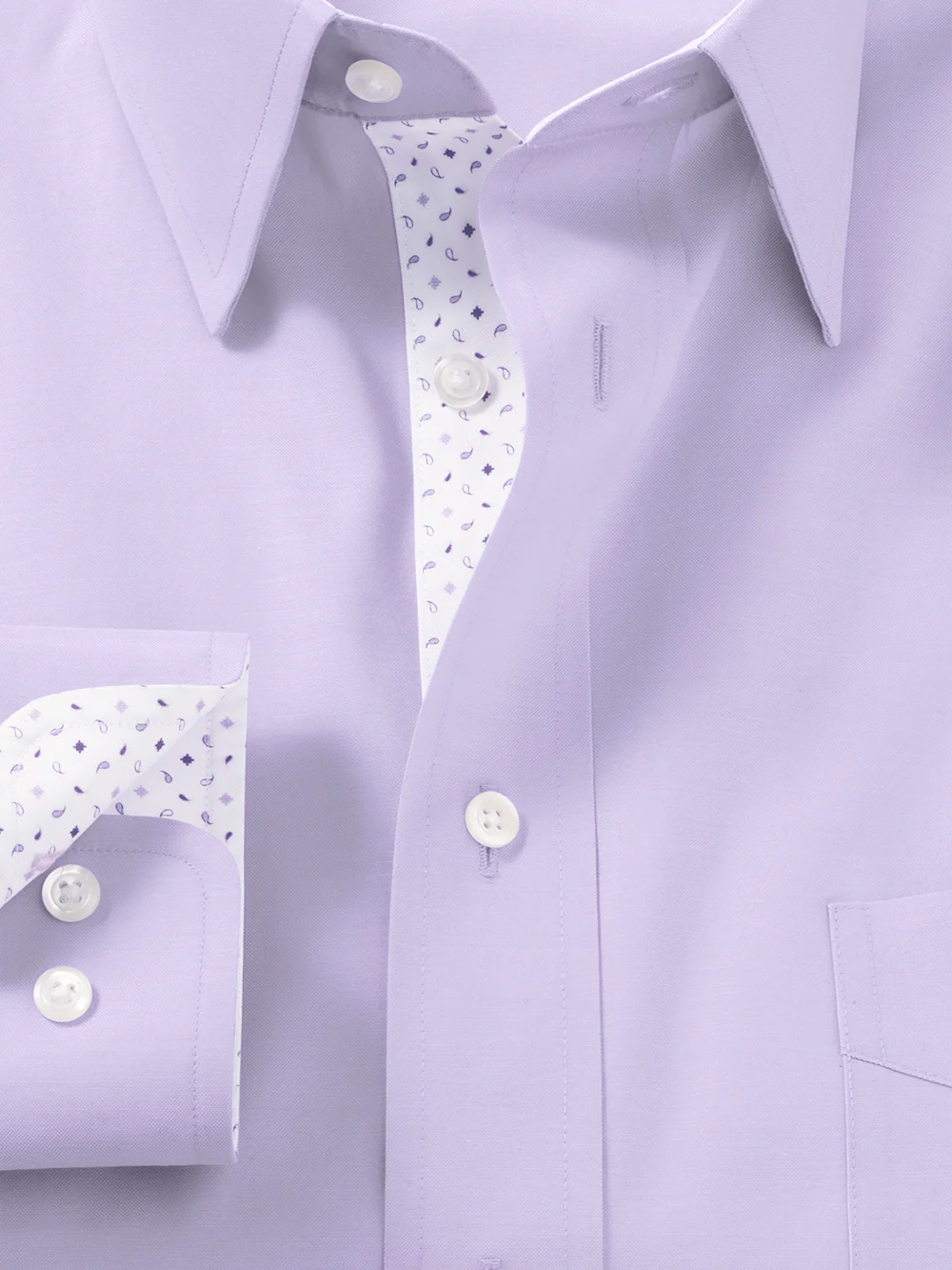 Comfort Stretch Non-Iron Solid Dress Shirt With Contrast Trim - Purple - Image 5