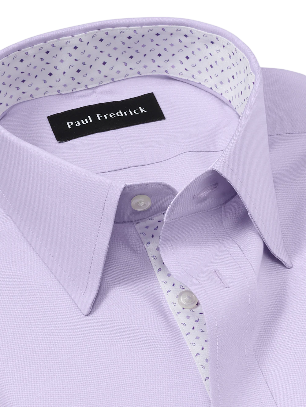 Comfort Stretch Non-Iron Solid Dress Shirt With Contrast Trim - Purple - Image 6