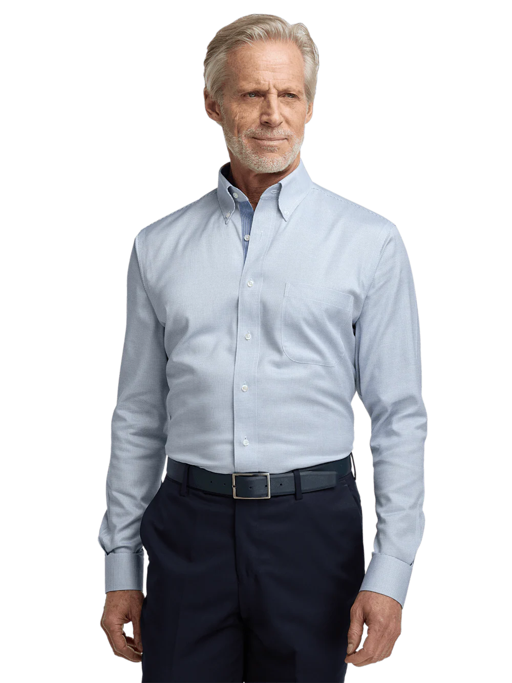 Comfort Stretch Non-Iron Solid Dress Shirt With Contrast Trim - Cobalt - Image 2