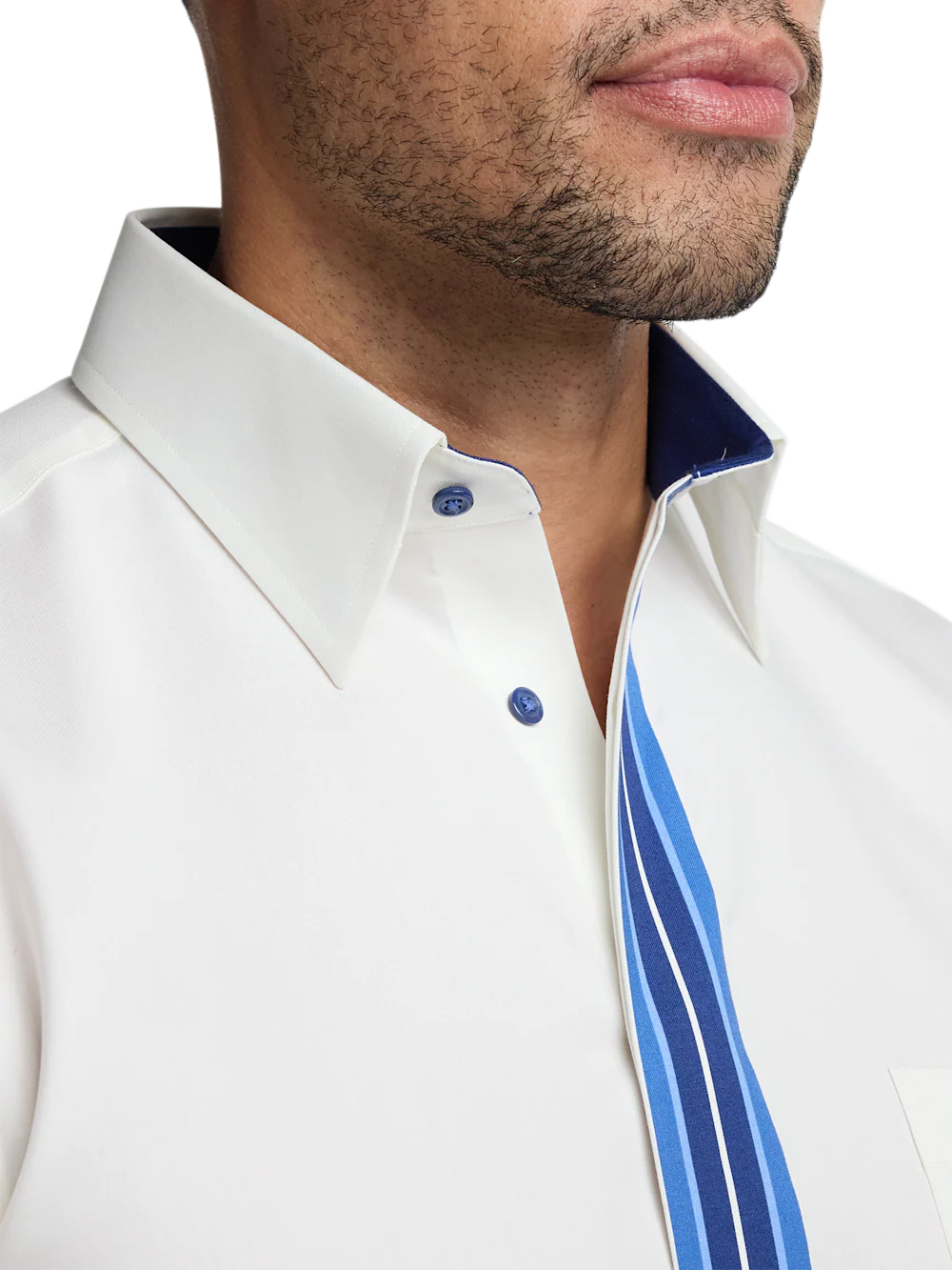 Comfort Stretch Non-Iron Solid Dress Shirt With Contrast Trim - White - Image 3