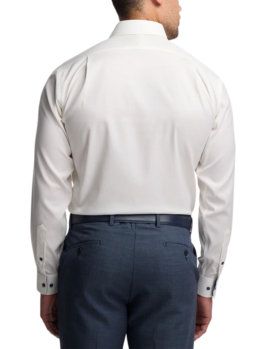 Comfort Stretch Non-Iron Solid Dress Shirt With Contrast Trim - White - Image 5
