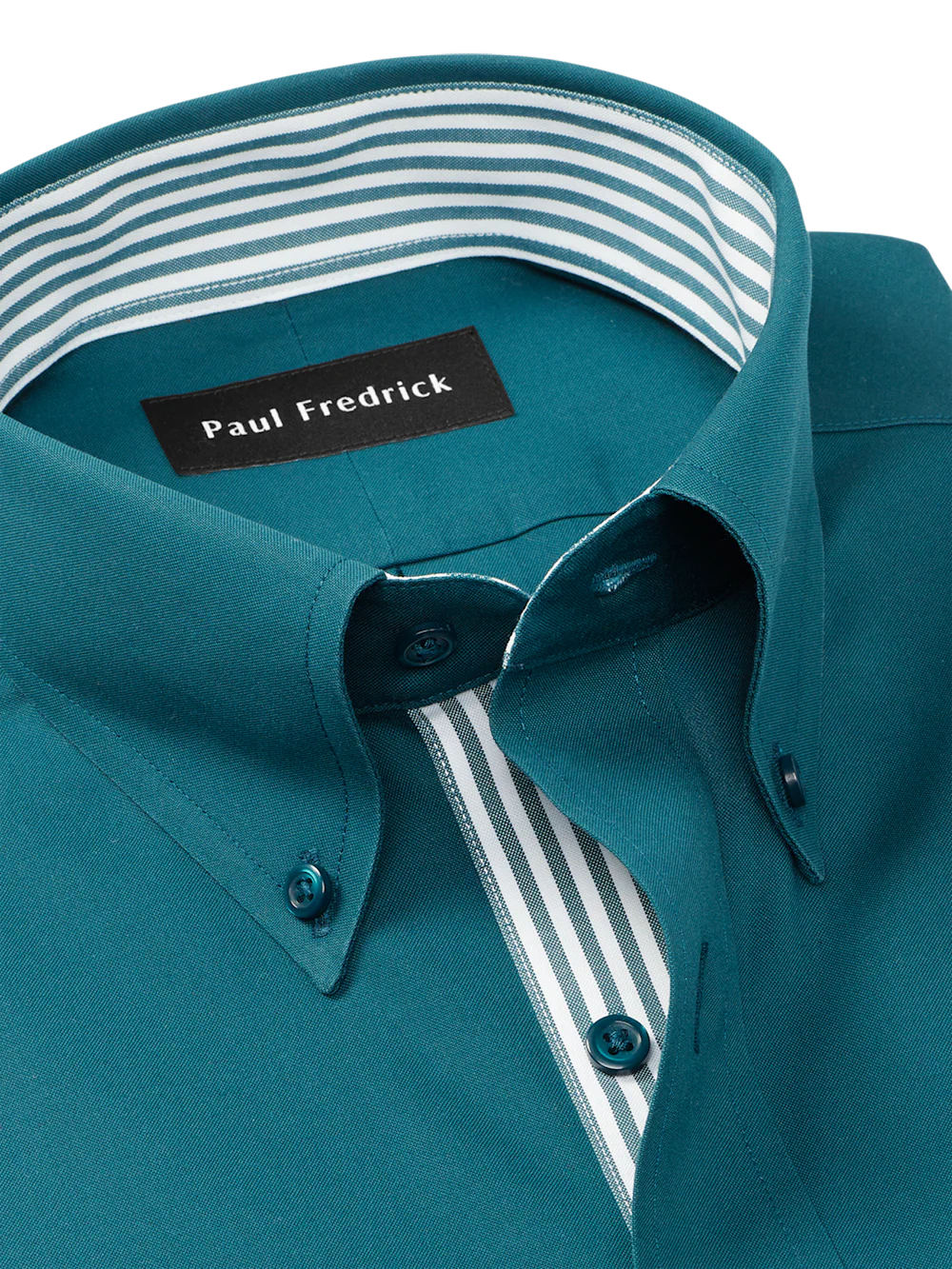 Comfort Stretch Non-Iron Solid Dress Shirt With Contrast Trim - Dark Teal - Image 7