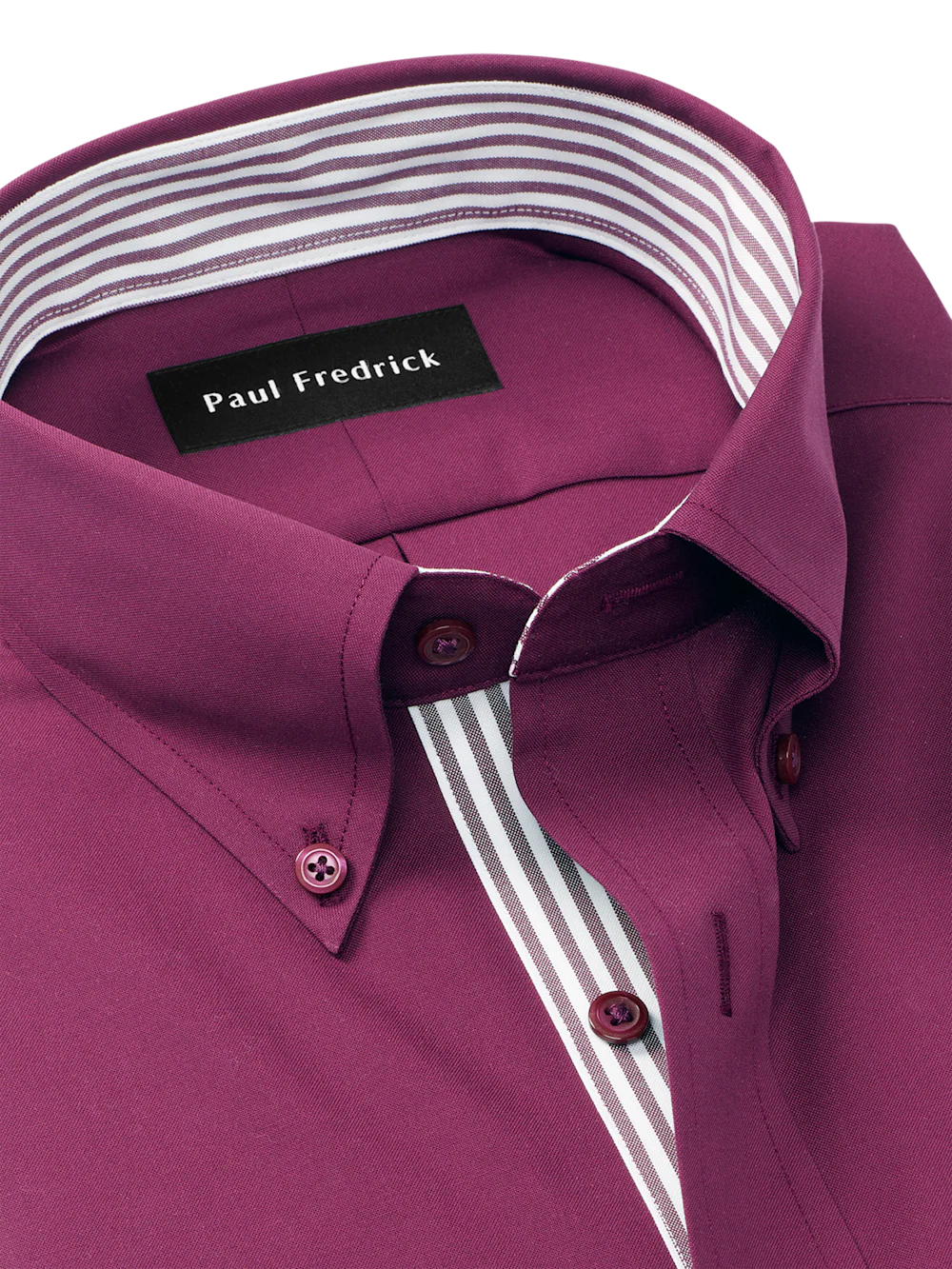 Comfort Stretch Non-Iron Solid Dress Shirt With Contrast Trim - Burgundy - Image 7