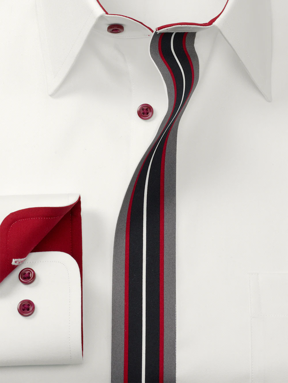 Comfort Stretch Non-Iron Solid Dress Shirt With Contrast Trim - White - Image 6