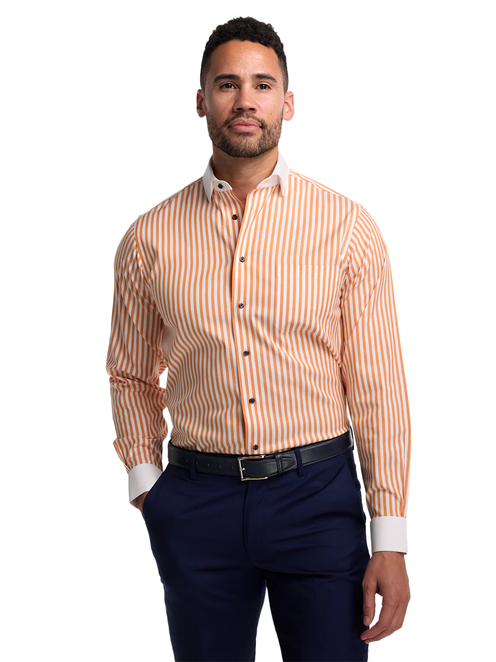 Comfort Stretch Non-Iron Stripe Dress Shirt - White/melon - Image 2