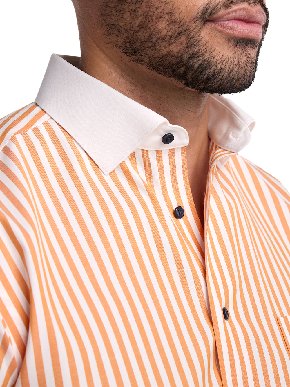 Comfort Stretch Non-Iron Stripe Dress Shirt - White/melon - Image 3
