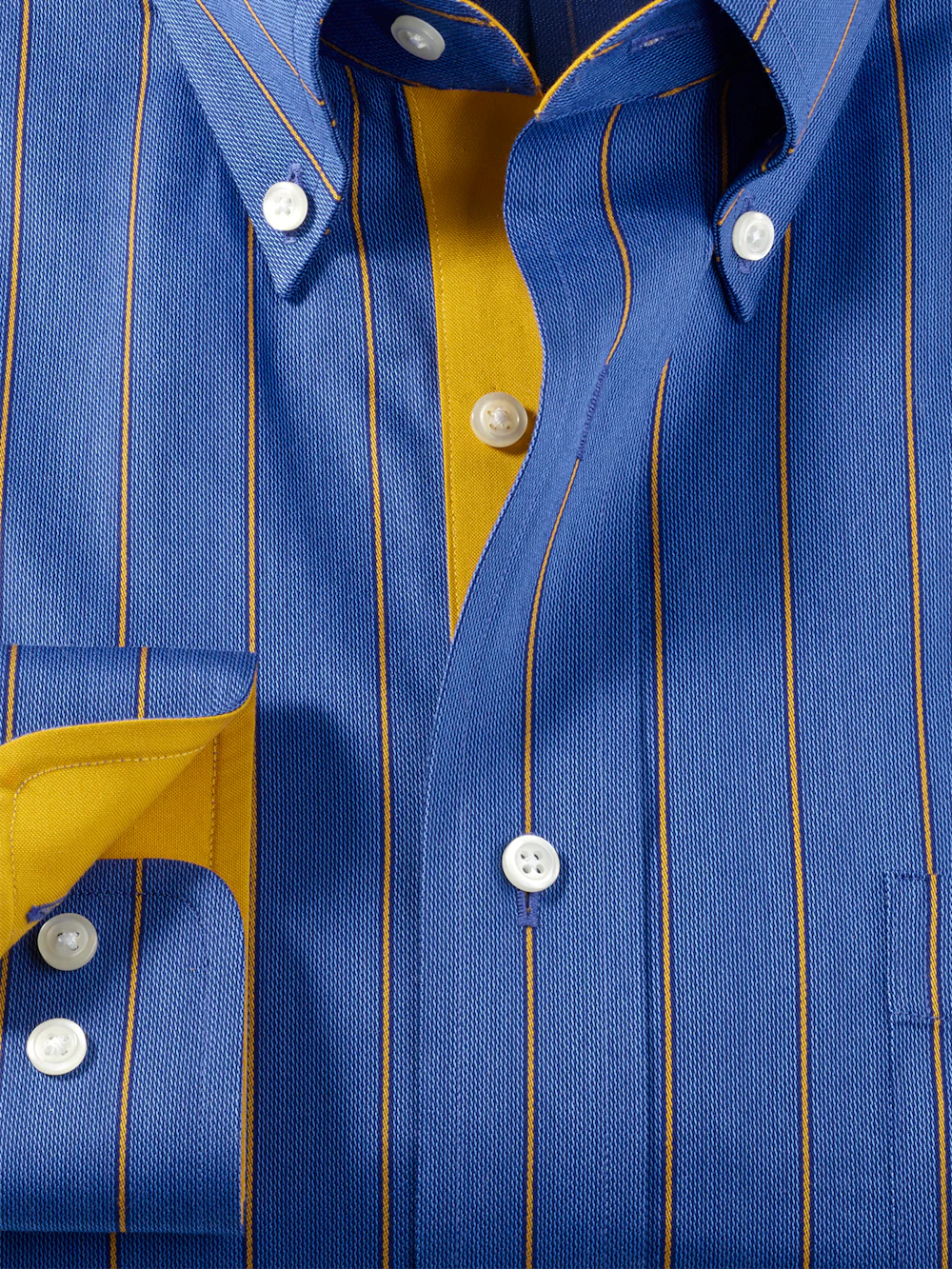 Comfort Stretch Non-Iron Stripe Dress Shirt With Contrast Trim - Navy/gold - Image 6