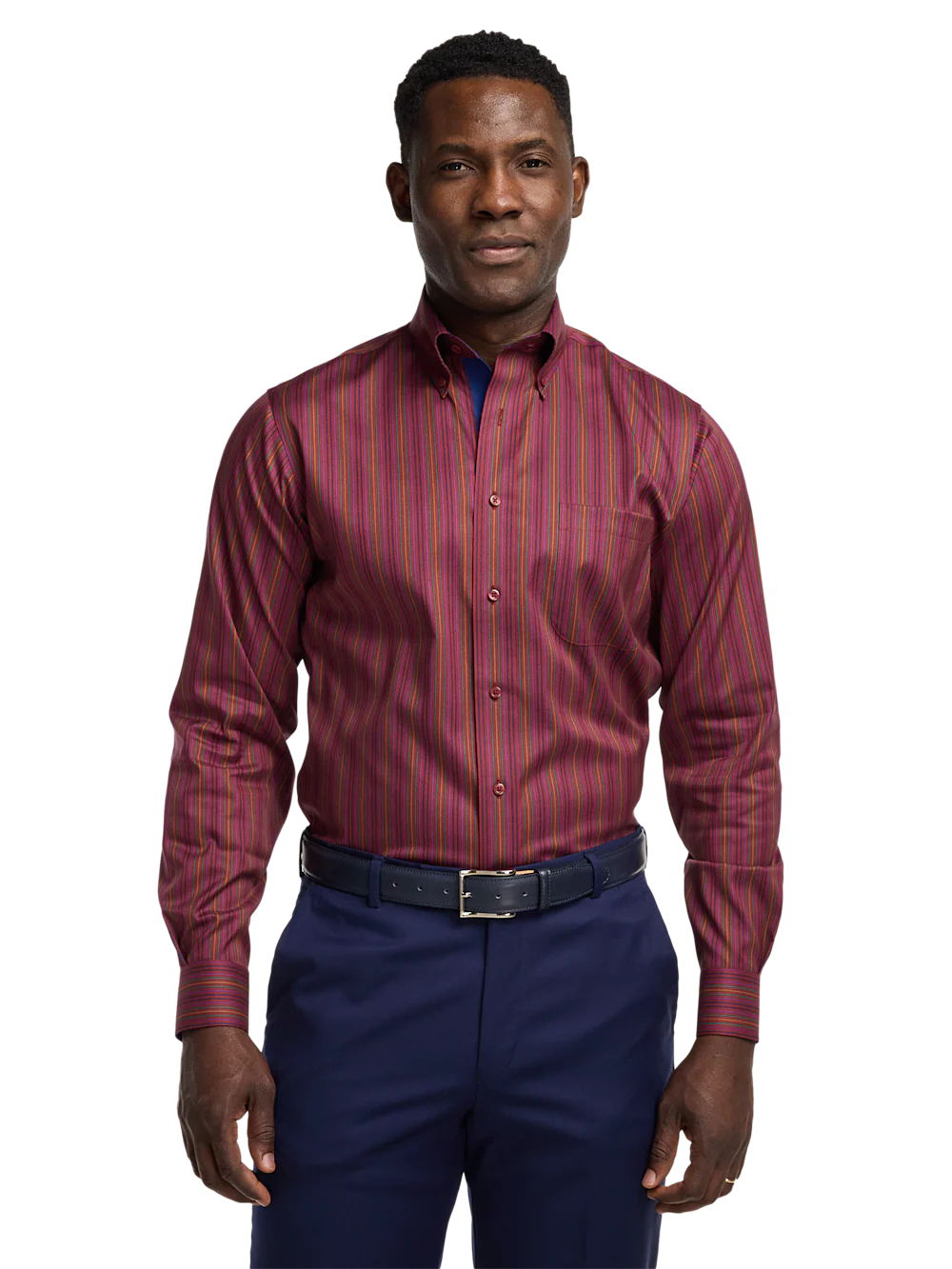 Comfort Stretch Non-Iron Stripe Dress Shirt With Contrast Trim - Multi - Image 2