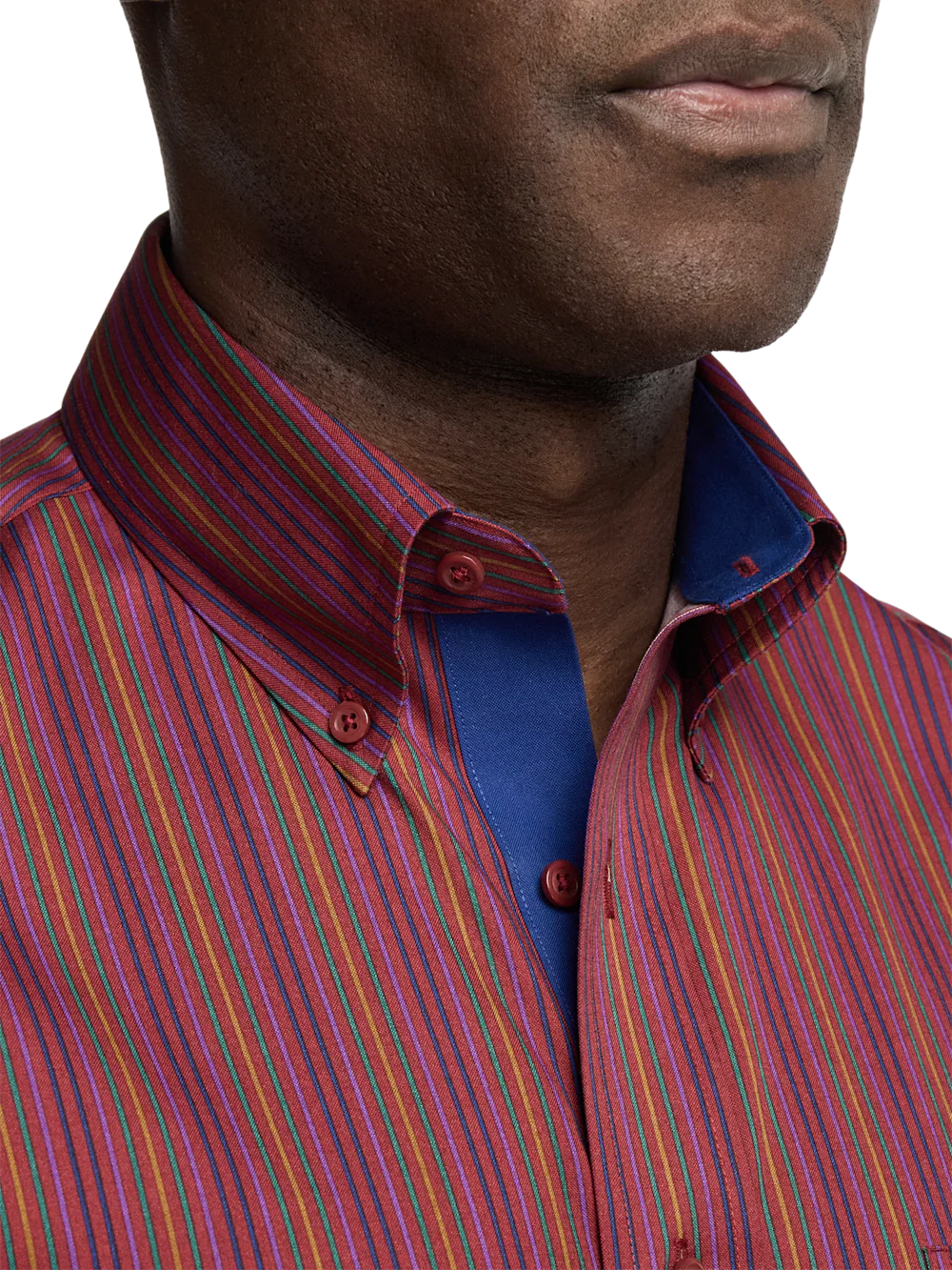 Comfort Stretch Non-Iron Stripe Dress Shirt With Contrast Trim - Multi - Image 3
