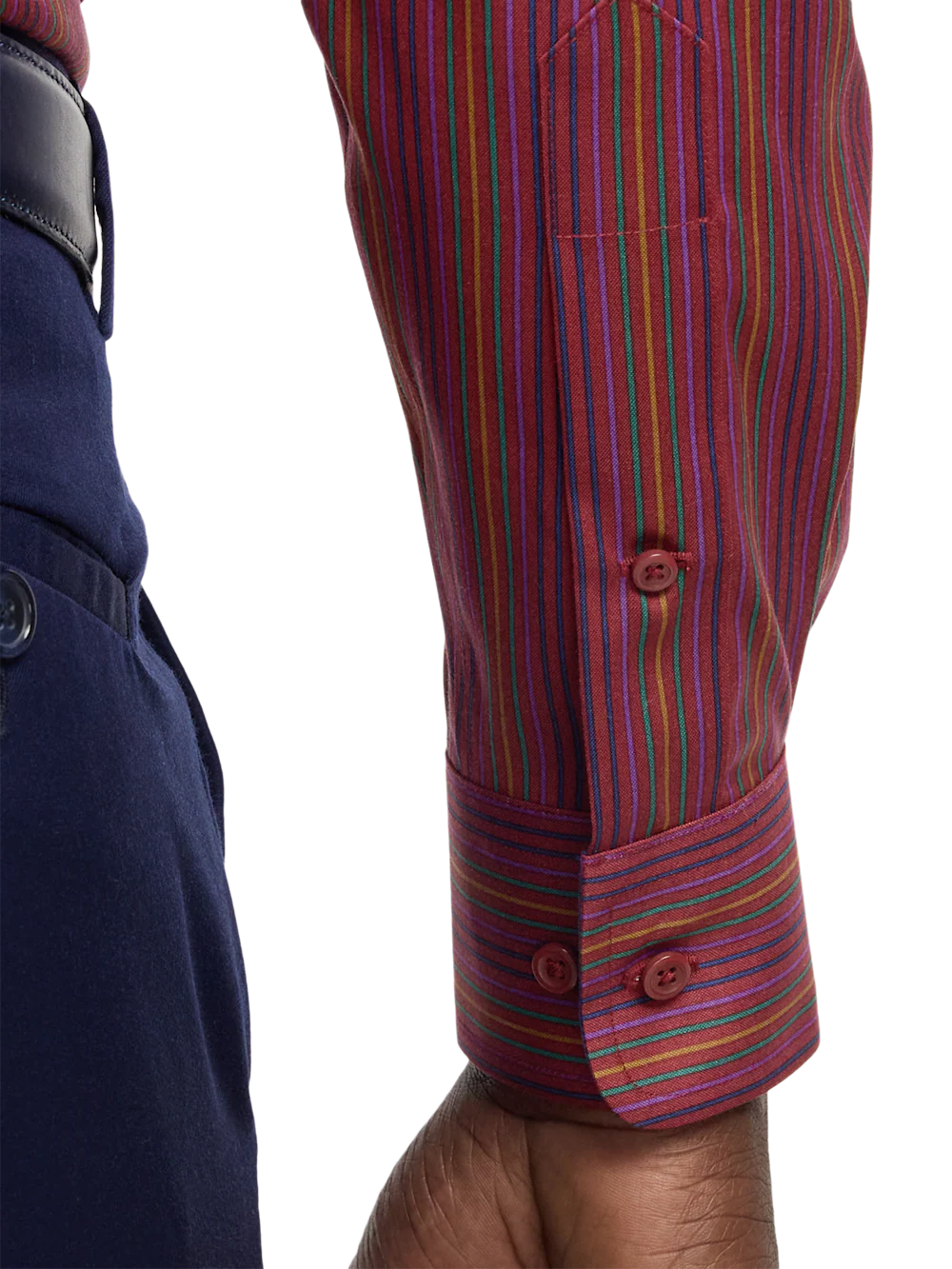 Comfort Stretch Non-Iron Stripe Dress Shirt With Contrast Trim - Multi - Image 4