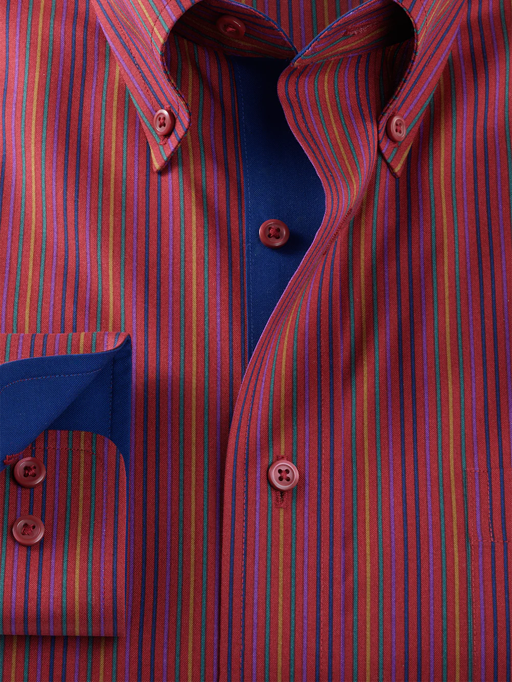 Comfort Stretch Non-Iron Stripe Dress Shirt With Contrast Trim - Multi - Image 6