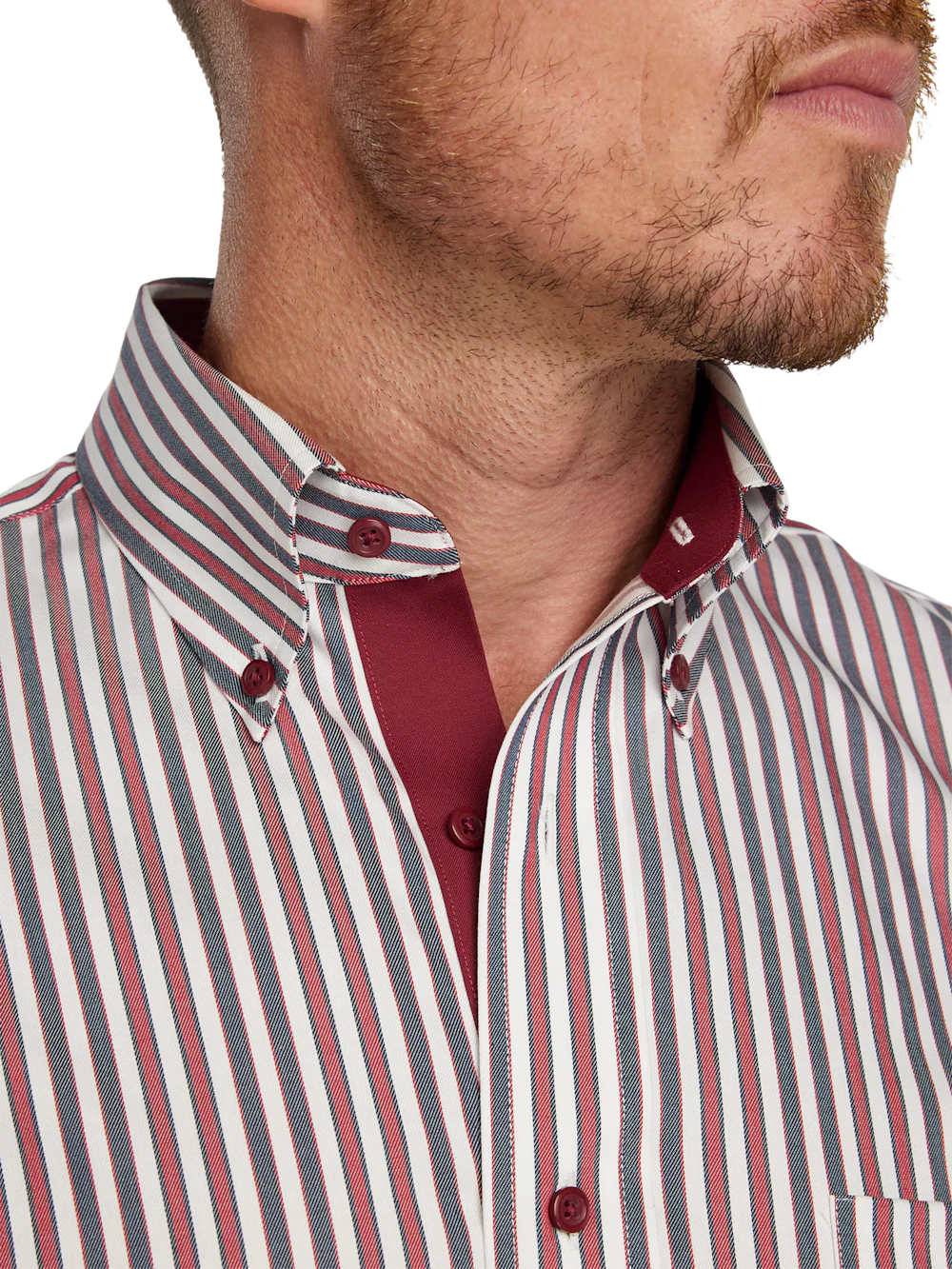 Comfort Stretch Non-Iron Stripe Dress Shirt With Contrast Trim - Navy/red - Image 3