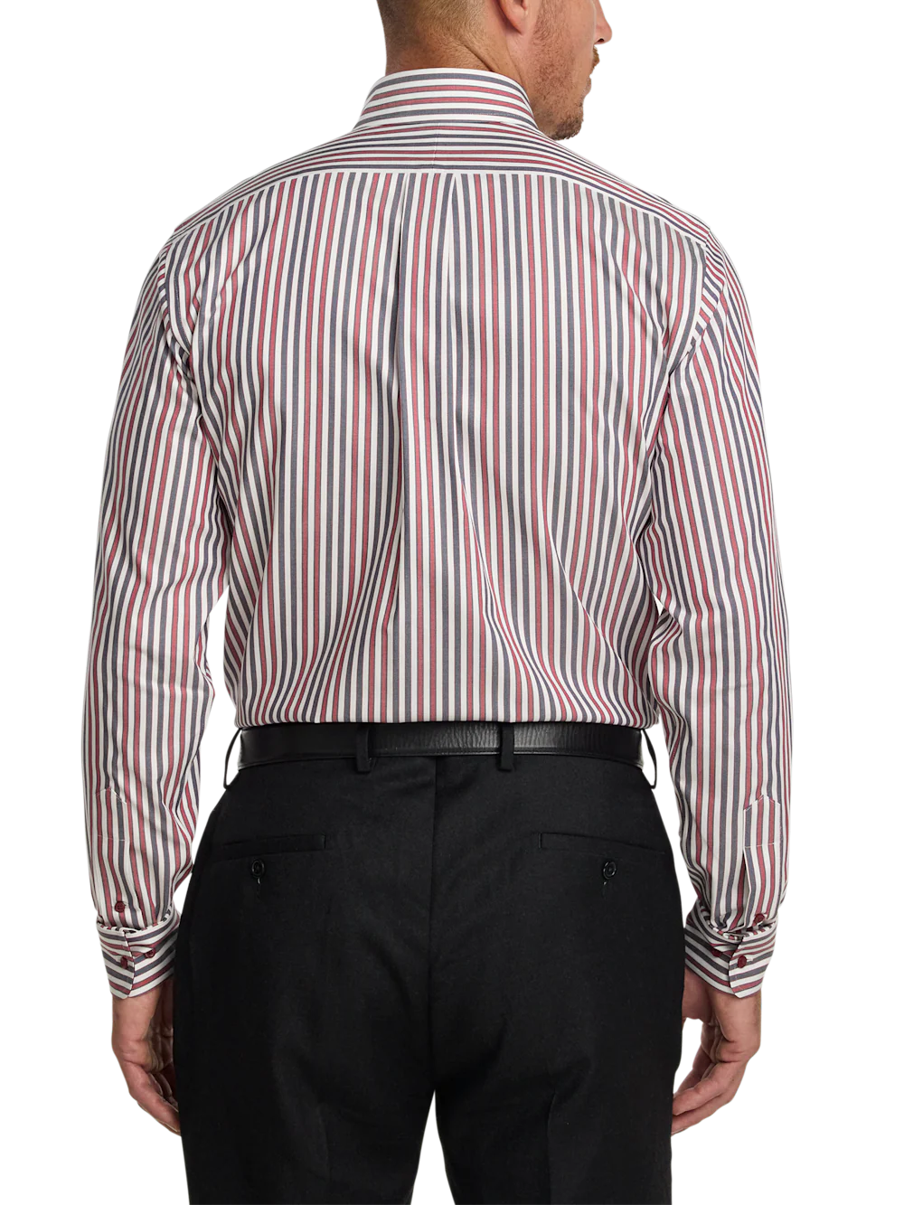 Comfort Stretch Non-Iron Stripe Dress Shirt With Contrast Trim - Navy/red - Image 5
