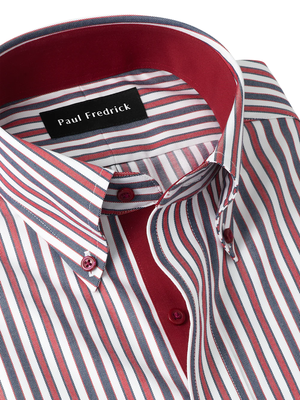 Comfort Stretch Non-Iron Stripe Dress Shirt With Contrast Trim - Navy/red - Image 7