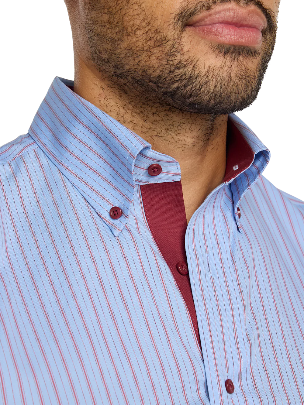 Comfort Stretch Non-Iron Stripe Dress Shirt With Contrast Trim - Blue/red - Image 3