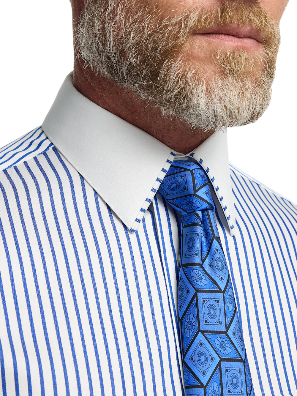 Comfort Stretch Non-Iron Stripe Dress Shirt With Contrast Trim - Blue - Image 3